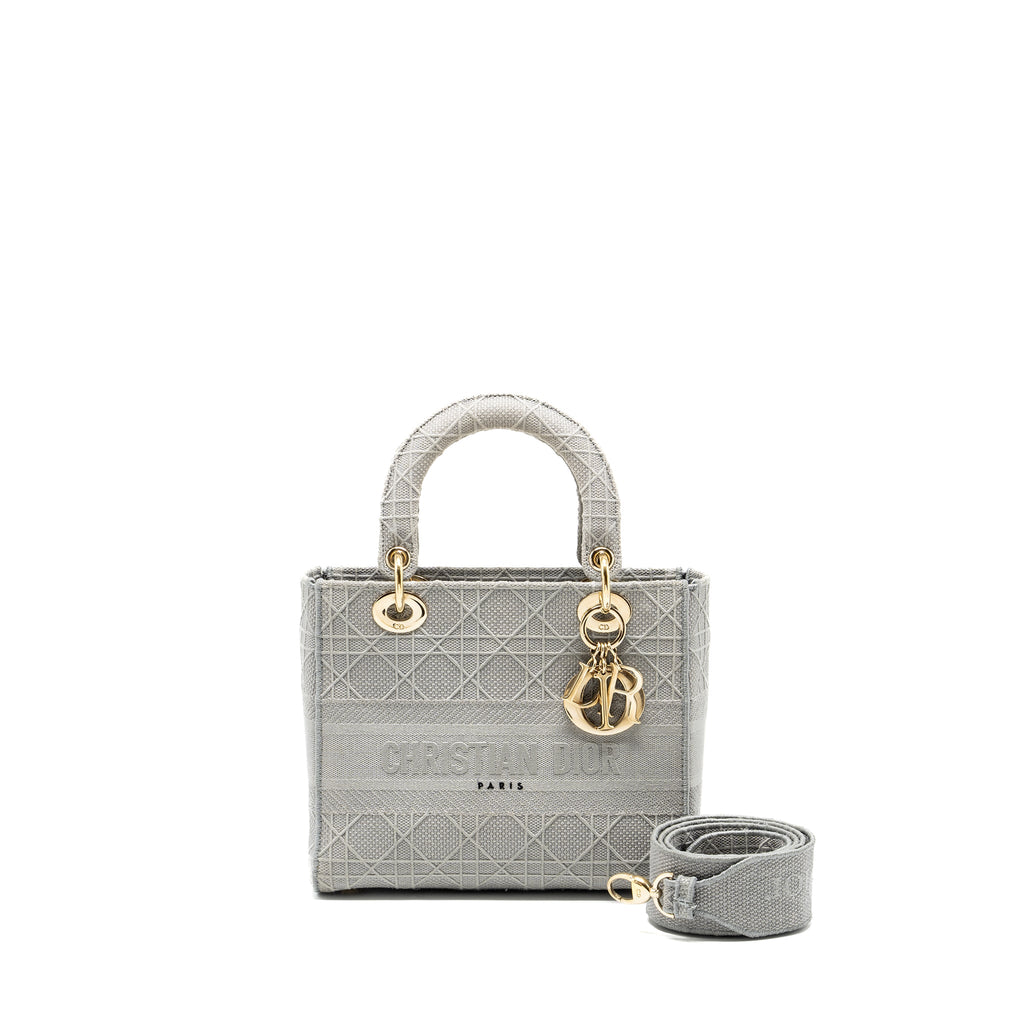 DIOR MEDIUM LADY D-LITE BAG CANNAGE EMBROIDERY GREY LGHW