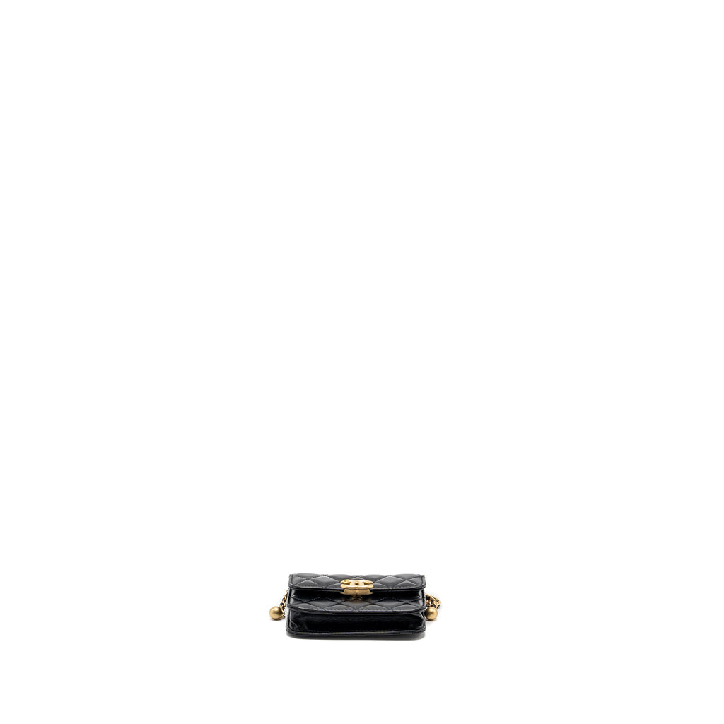 CHANEL 21A GOLD CRUSH COIN PURSE WITH CHAIN CALFSKIN BLACK GHW