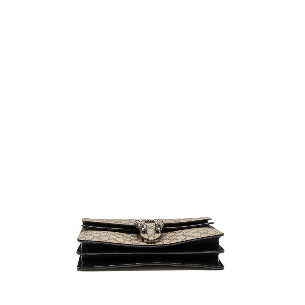 GUCCI DIONYSUS SHOULDER BAG GG SUPREME CANVAS BLACK/BROWN RUTHENIUM SILVER HARDWARE