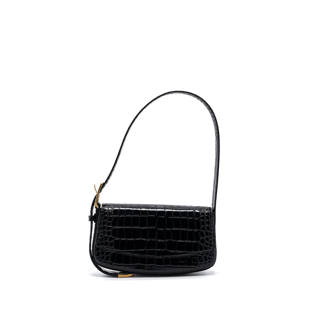 BALENCIAGA GHOST SLING BAG CROC EMBOSSED LEATHER BLACK GHW