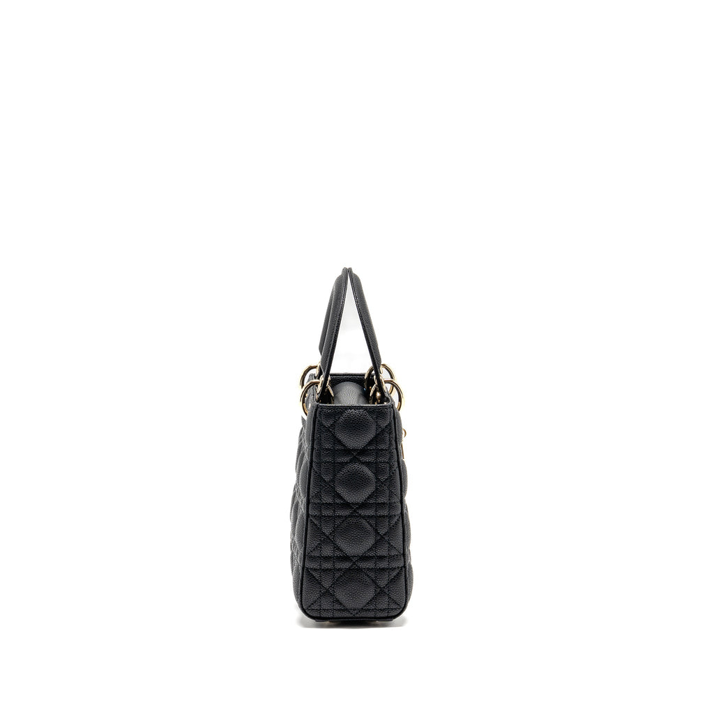 DIOR SMALL LADY DIOR BAG GRAINED CANNAGE CALFSKIN BLACK LGHW