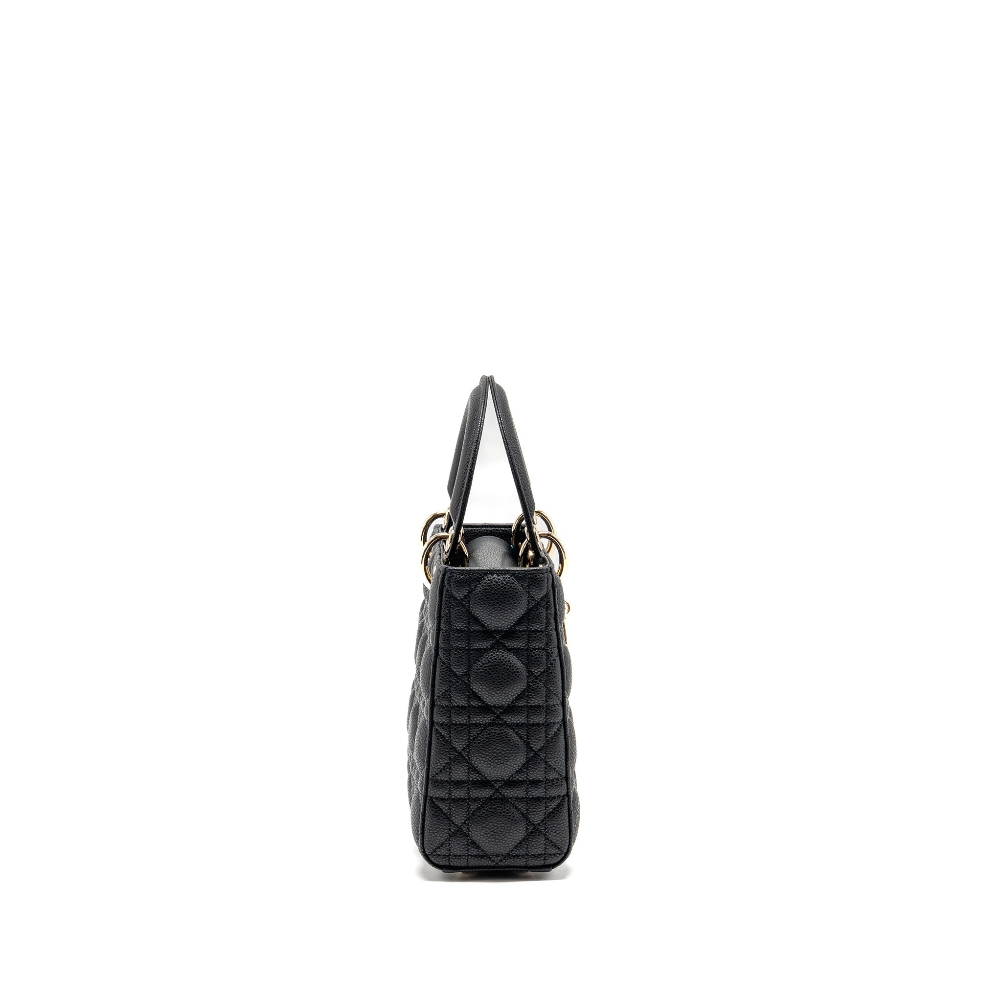 DIOR SMALL LADY DIOR BAG GRAINED CANNAGE CALFSKIN BLACK LGHW