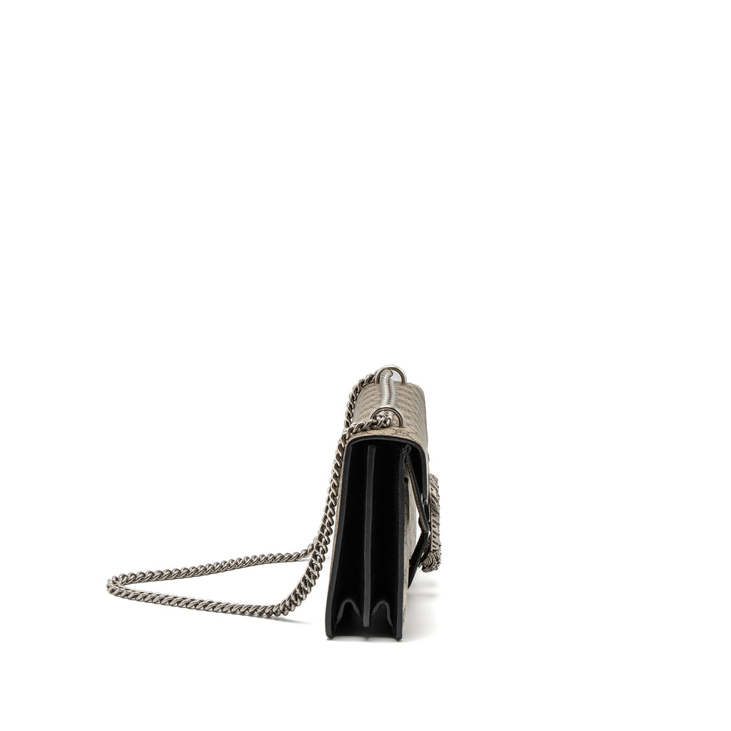 GUCCI DIONYSUS SHOULDER BAG GG SUPREME CANVAS BLACK/BROWN RUTHENIUM SILVER HARDWARE