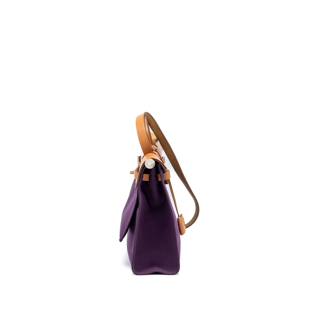 HERMES HERBAG 31 ZIP BAG CANVAS/HUNTER LEATHER PURPLE SHW