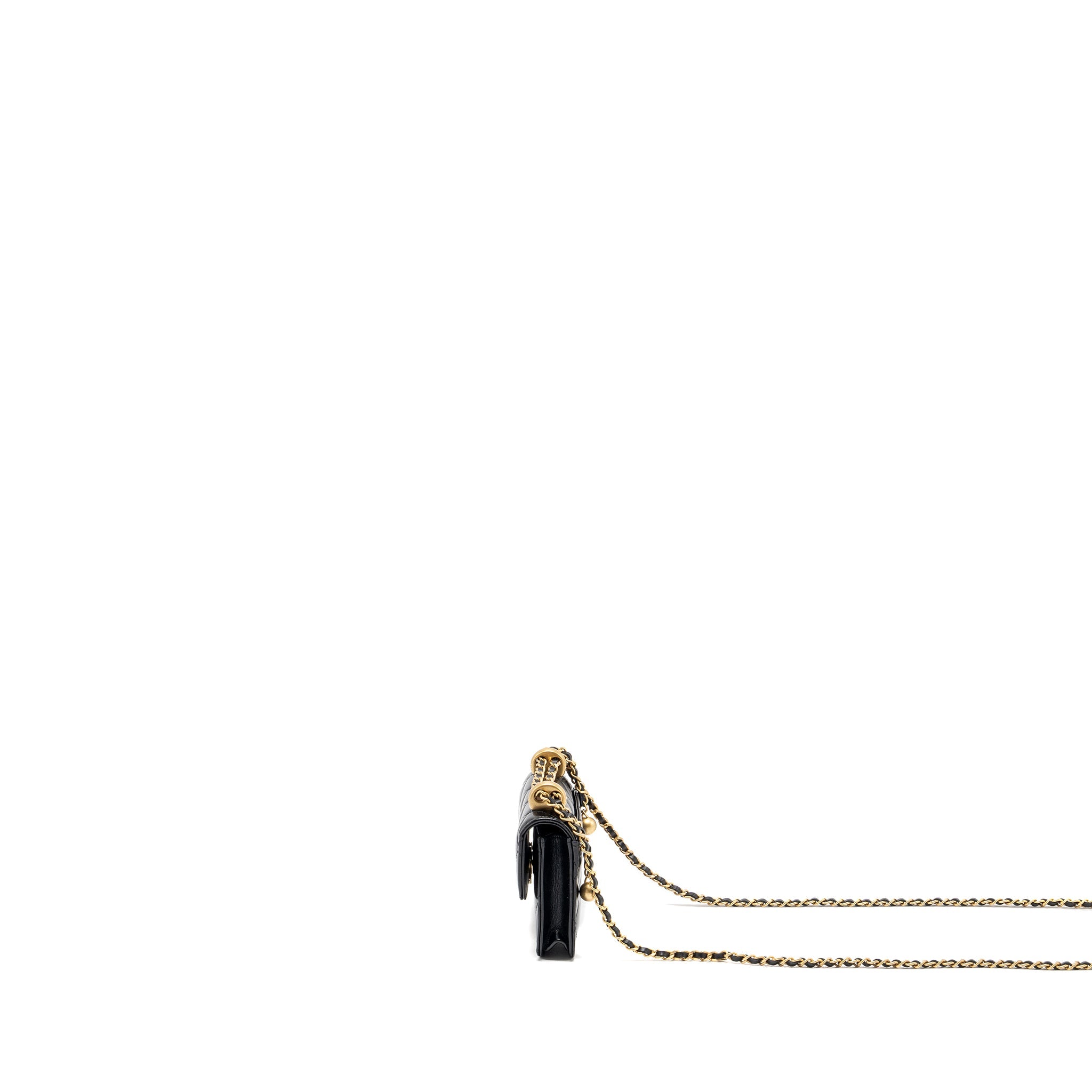 CHANEL 21A GOLD CRUSH COIN PURSE WITH CHAIN CALFSKIN BLACK GHW