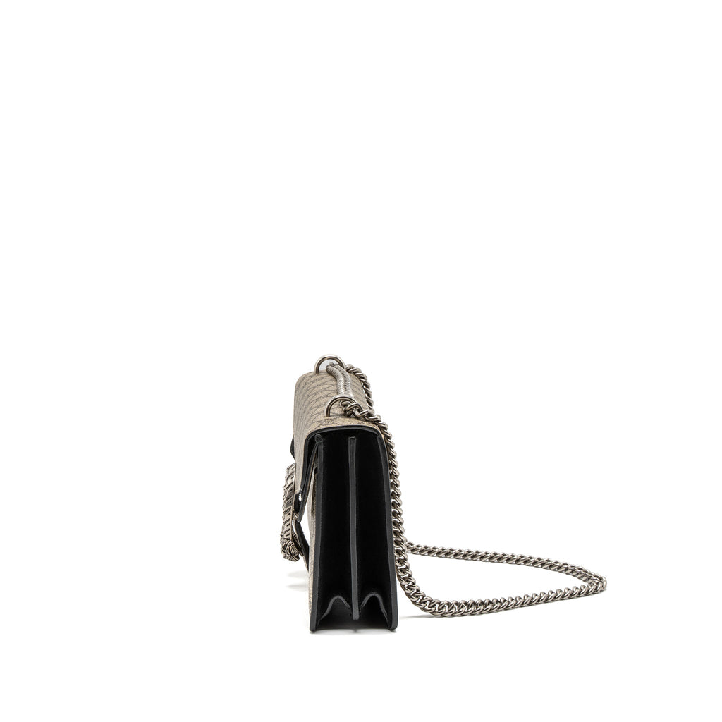 GUCCI DIONYSUS SHOULDER BAG GG SUPREME CANVAS BLACK/BROWN RUTHENIUM SILVER HARDWARE