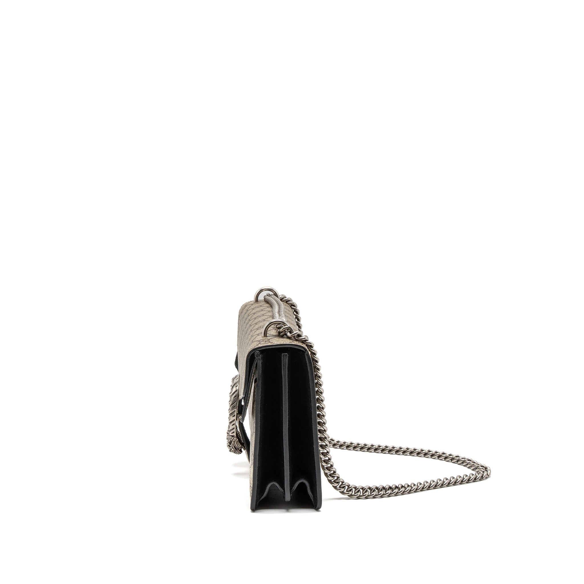 GUCCI DIONYSUS SHOULDER BAG GG SUPREME CANVAS BLACK/BROWN RUTHENIUM SILVER HARDWARE