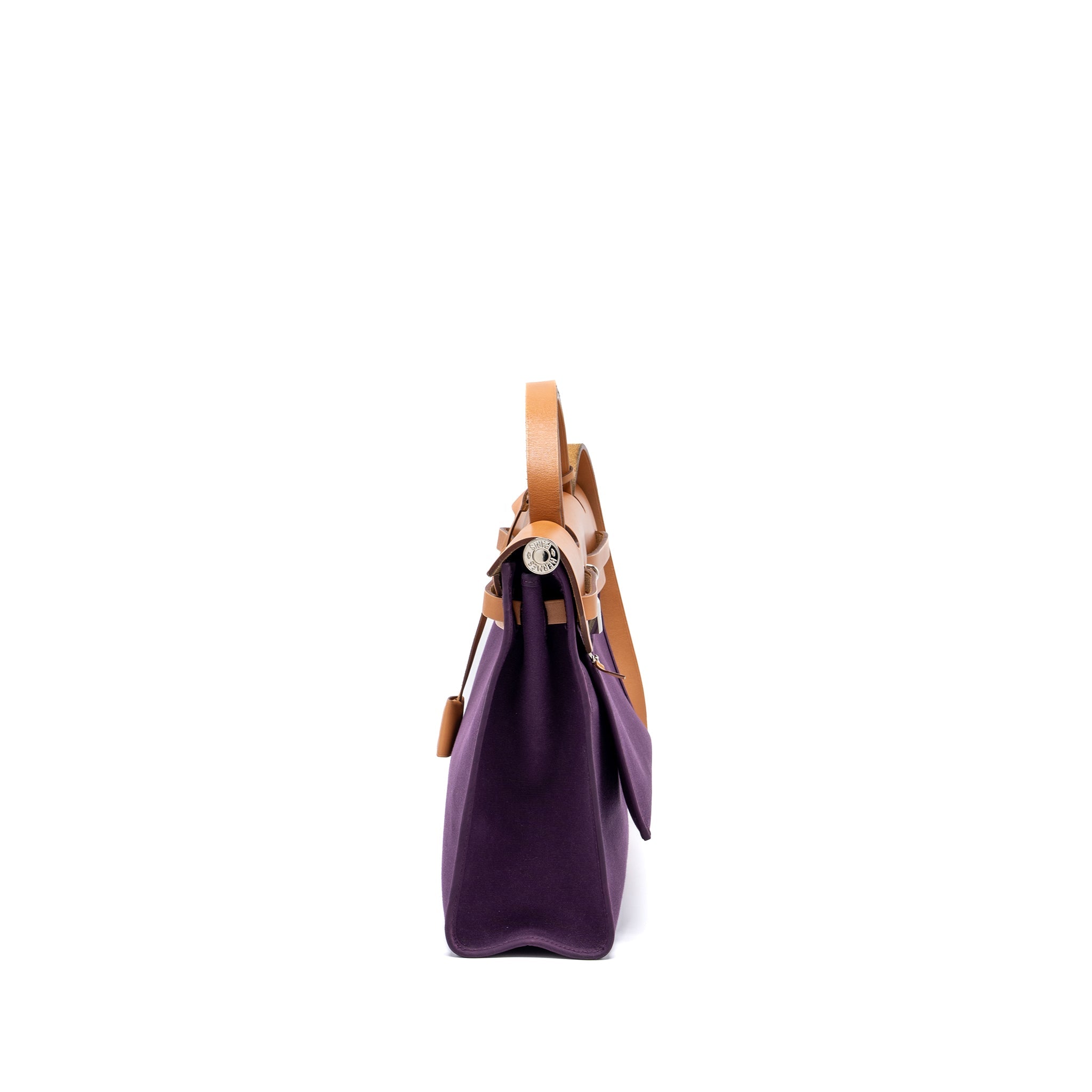 HERMES HERBAG 31 ZIP BAG CANVAS/HUNTER LEATHER PURPLE SHW