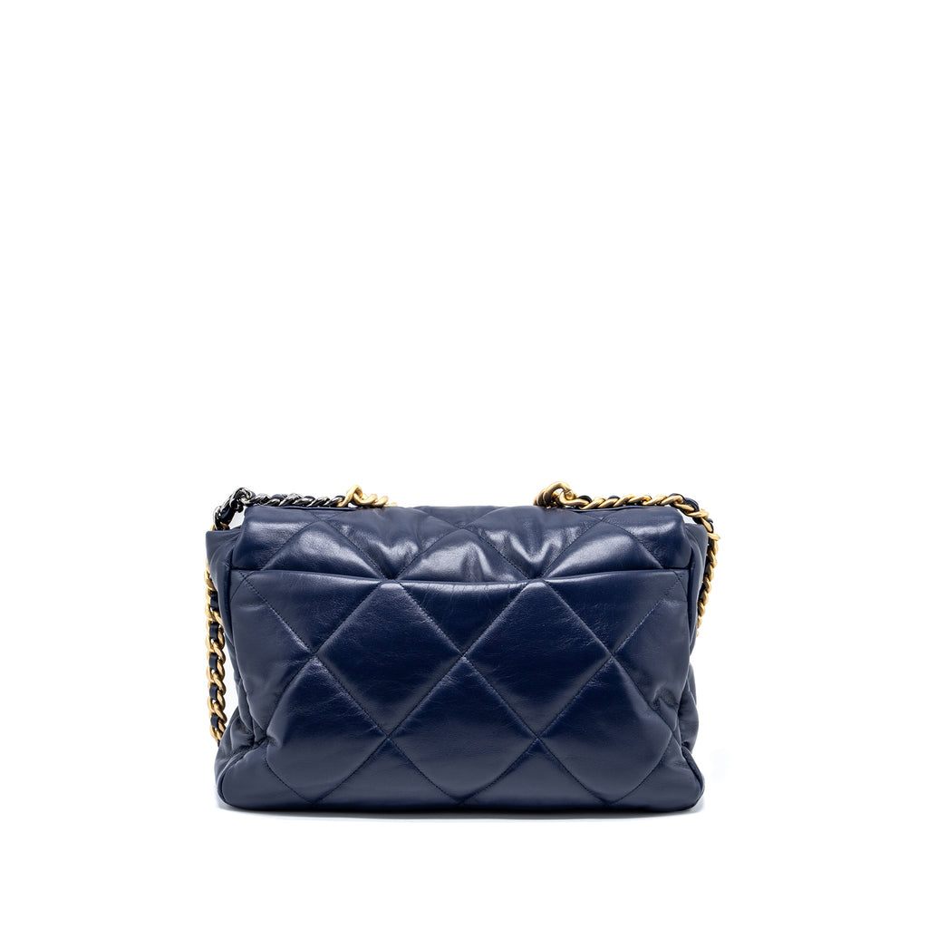 CHANEL MAXI 19 BAG GOATSKIN DARK BLUE MULTICOLOUR HARDWARE