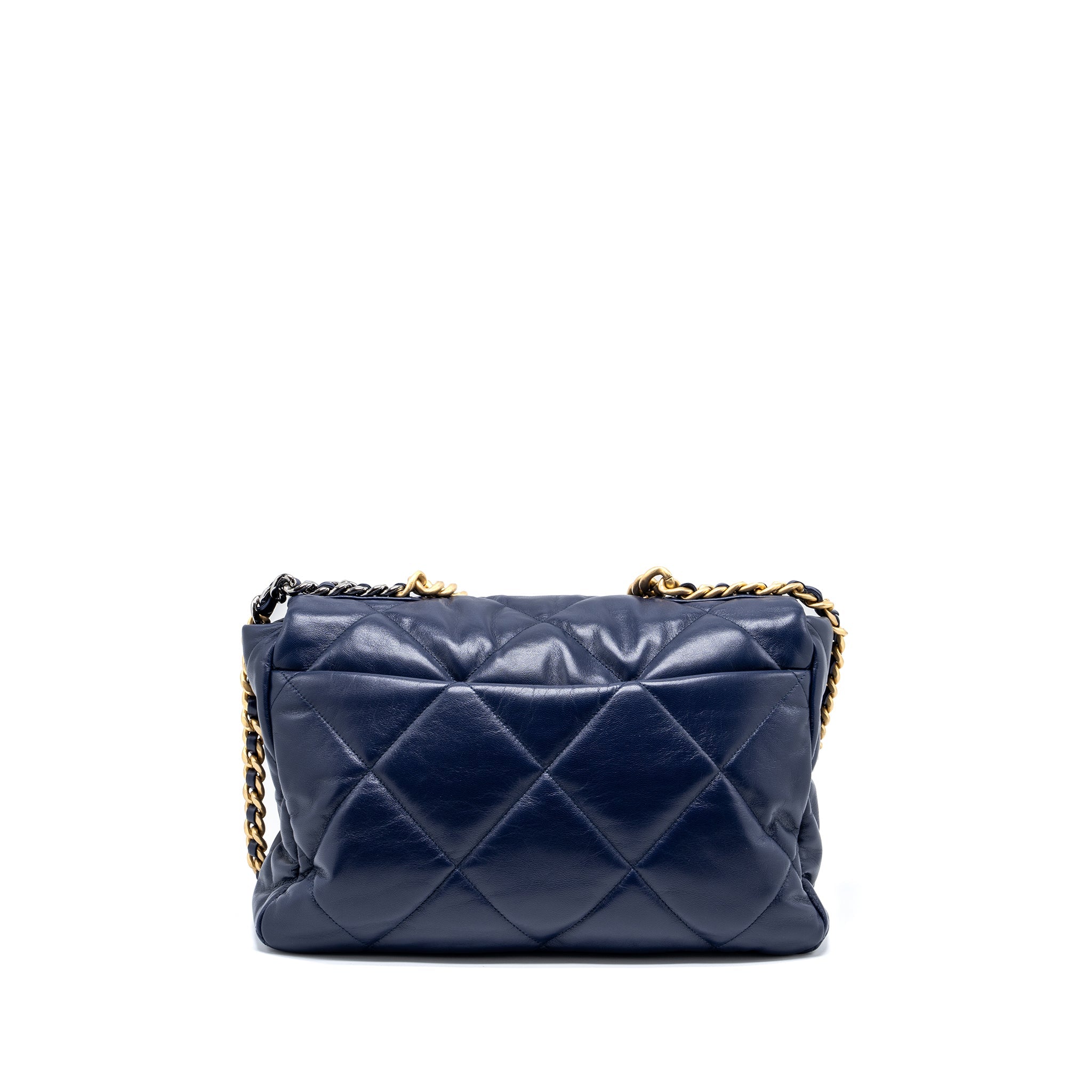 CHANEL MAXI 19 BAG GOATSKIN DARK BLUE MULTICOLOUR HARDWARE