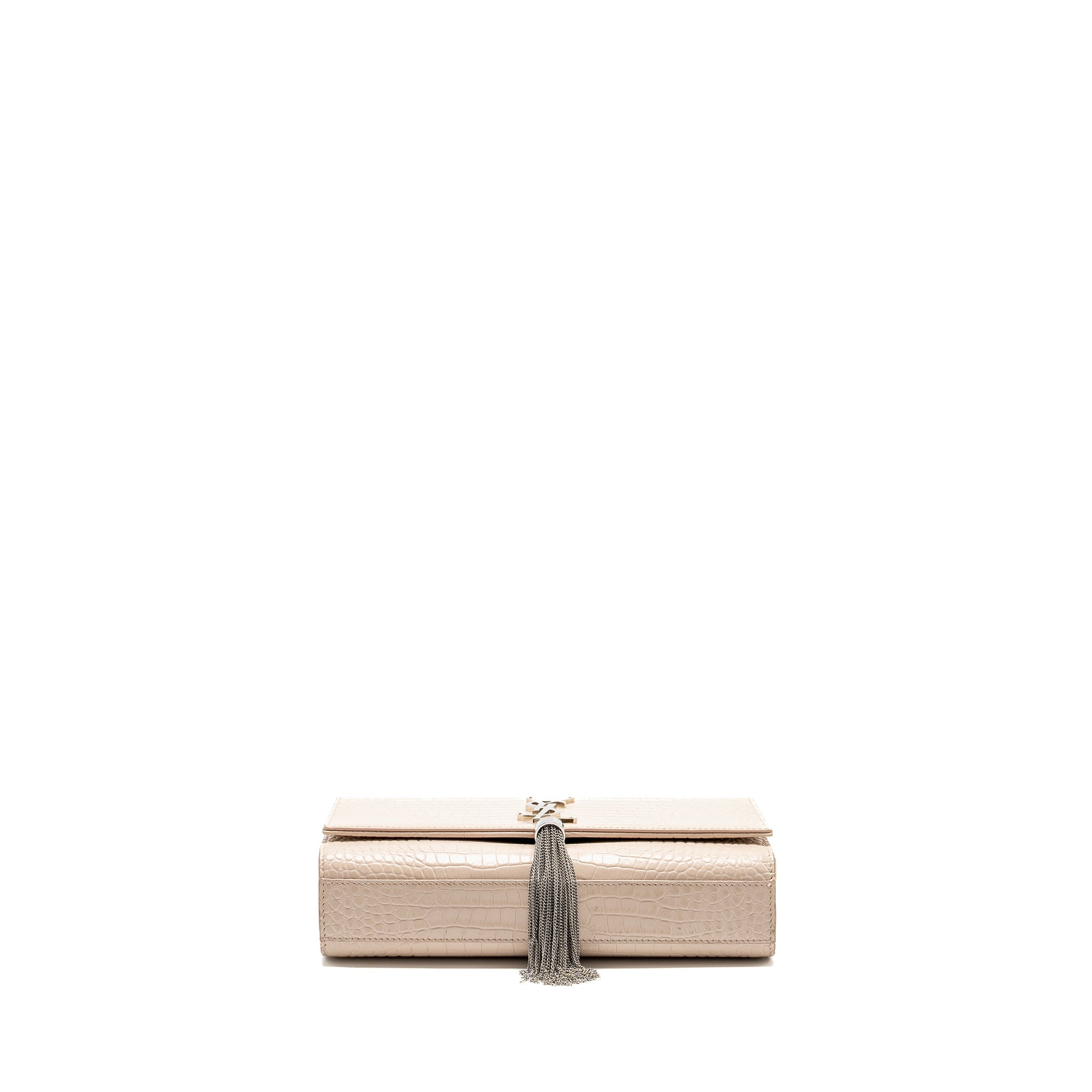 SAINT LAURENT/YSL KATE BAG CROC-EMBOSSED CALFSKIN BEIGE SHW