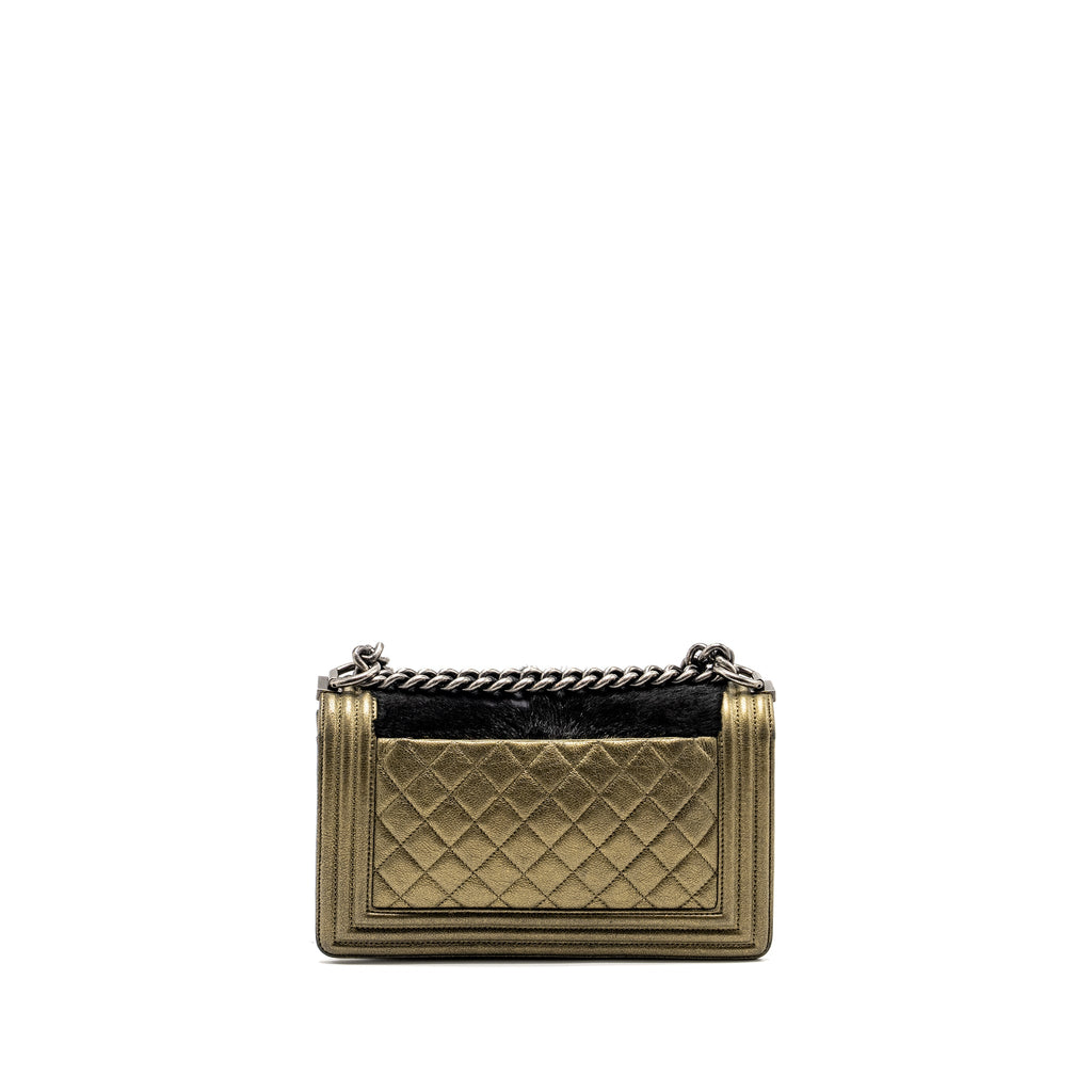 CHANEL MEDIUM BOY BAG HORSEHAIR / CALFSKIN BLACK / GOLD RUTHENIUM HARDWARE