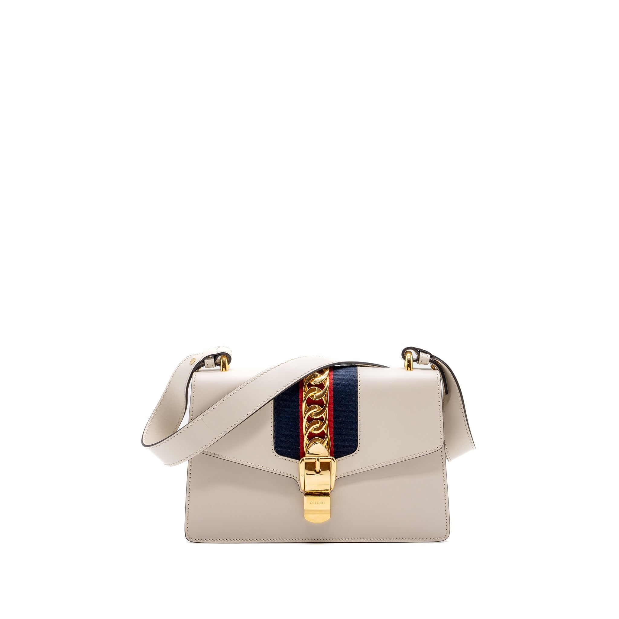 GUCCI SYLVIE SHOULDER BAG CALFSKIN WHITE GHW