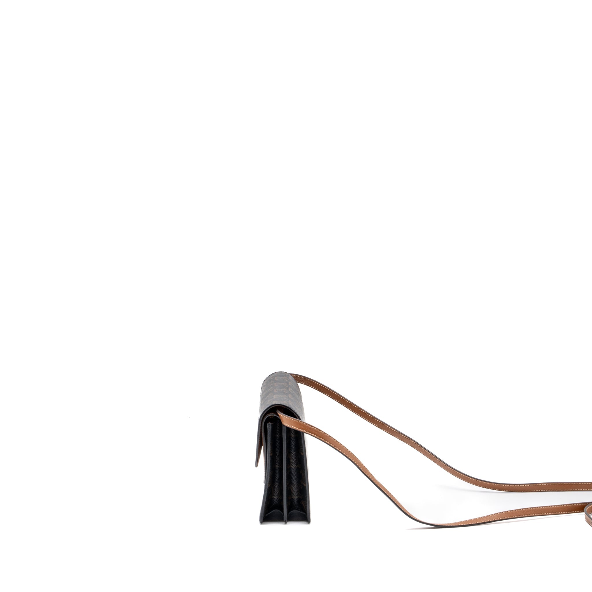 CELINE WALLET ON STRAP TRIOMPHE CANVAS/SMOOTH LAMBSKIN TAN GHW