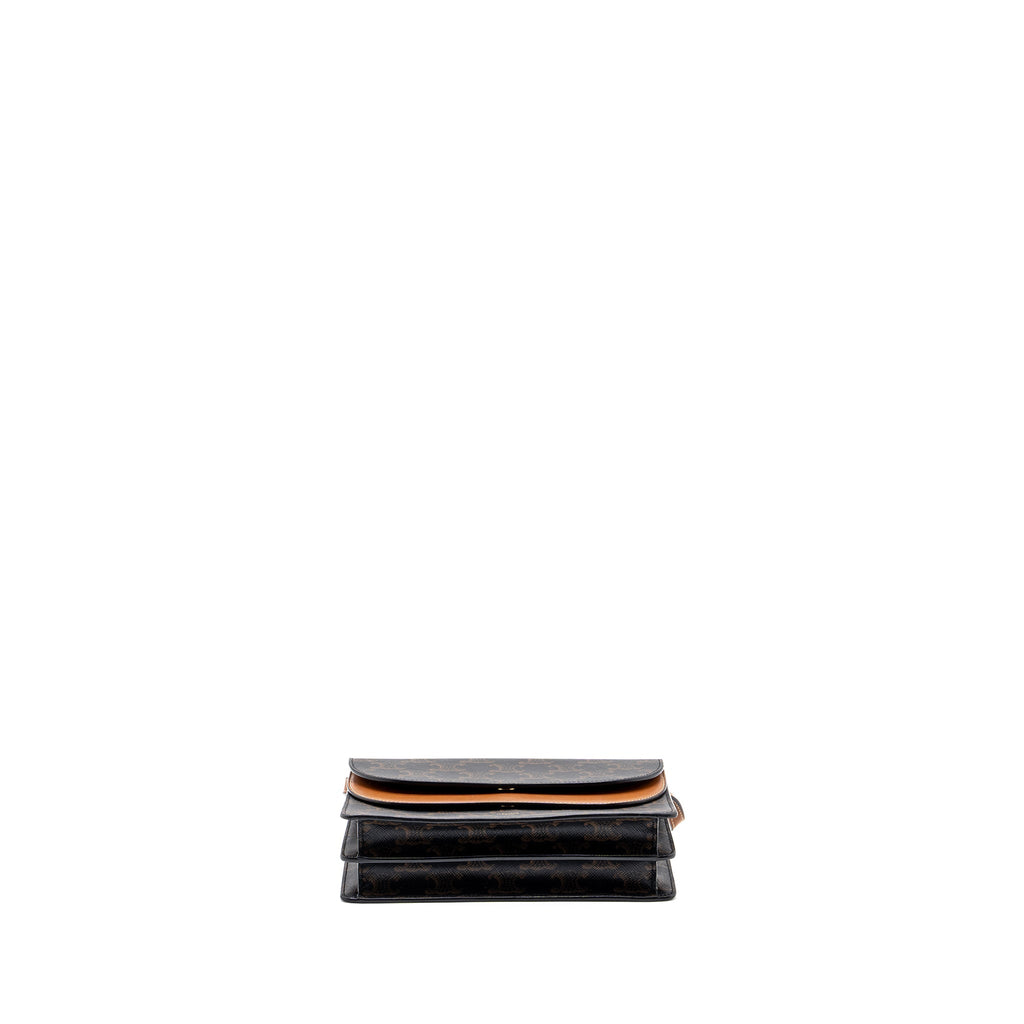 CELINE WALLET ON STRAP TRIOMPHE CANVAS/SMOOTH LAMBSKIN TAN GHW