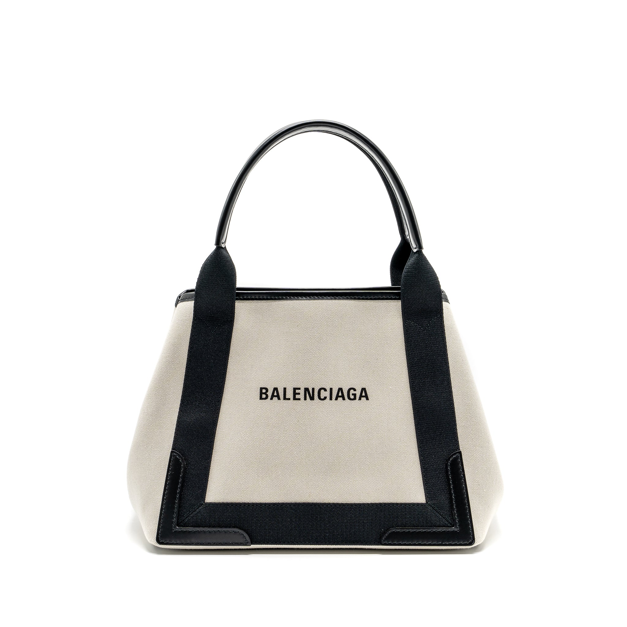 BALENCIAGA CABAS TOTE BAG CANVAS/CALFSKIN BEIGE/BLACK SHW