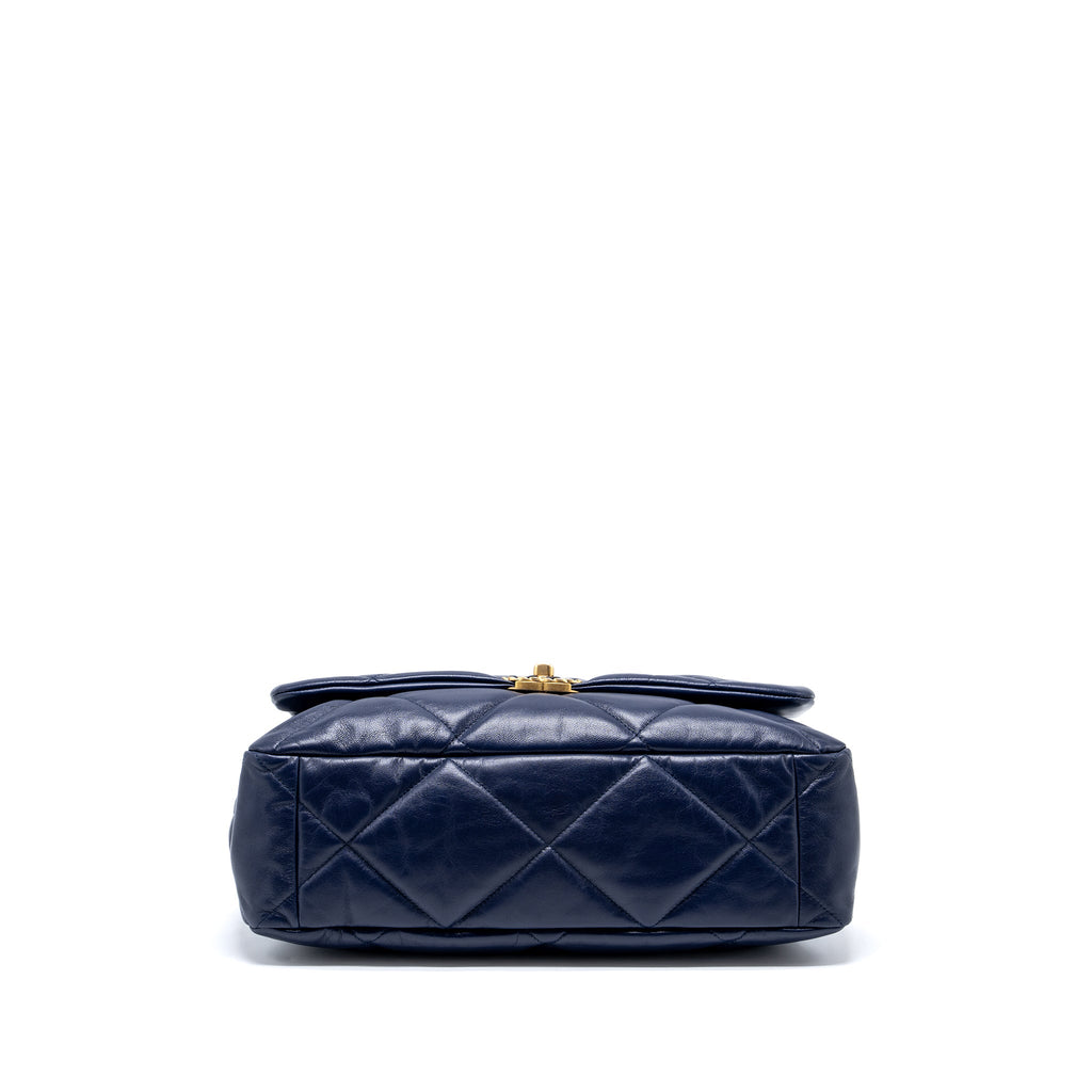 CHANEL MAXI 19 BAG GOATSKIN DARK BLUE MULTICOLOUR HARDWARE