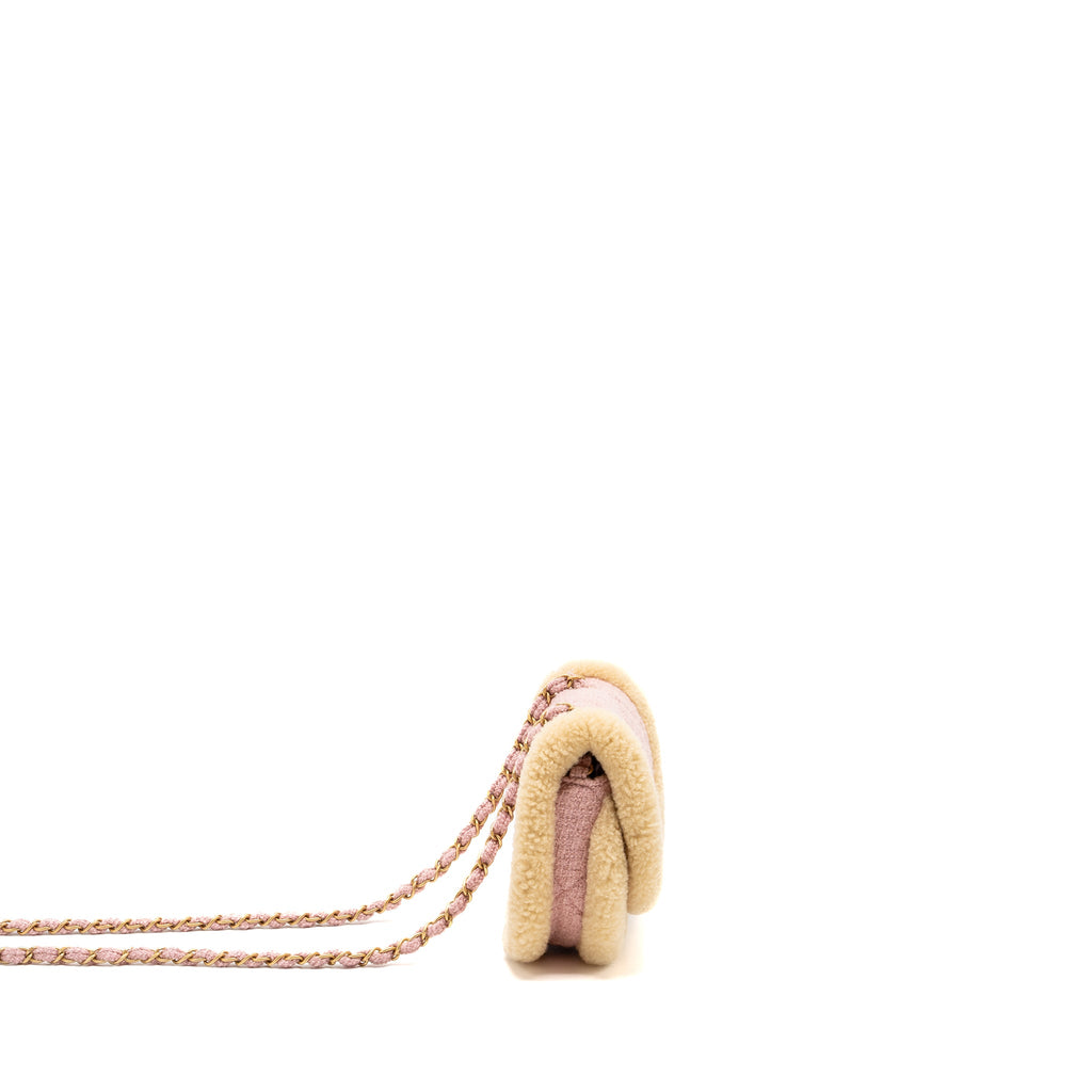 CHANEL 22K COZY COCO ROUND FLAP BAG TWEED/ SHEARLING PINK GHW(MICROCHIP)