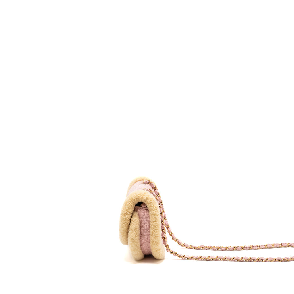 CHANEL 22K COZY COCO ROUND FLAP BAG TWEED/ SHEARLING PINK GHW(MICROCHIP)