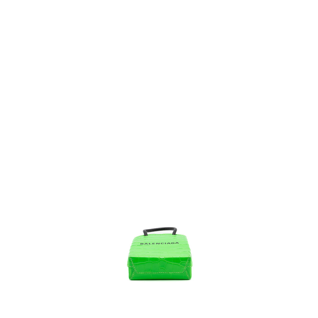 BALENCIAGA SHOPPING IPHONE HOLDER CROC-EMBOSSED LEATHER GREEN/BLACK SHW