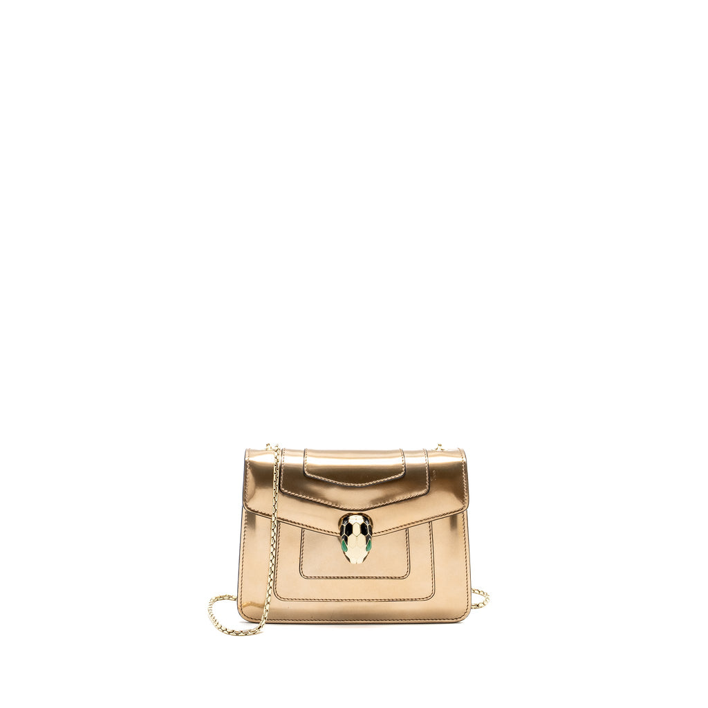BVLGARI SERPENTI FOREVER SHOULDER BAG PATENT METALLIC GOLD GHW