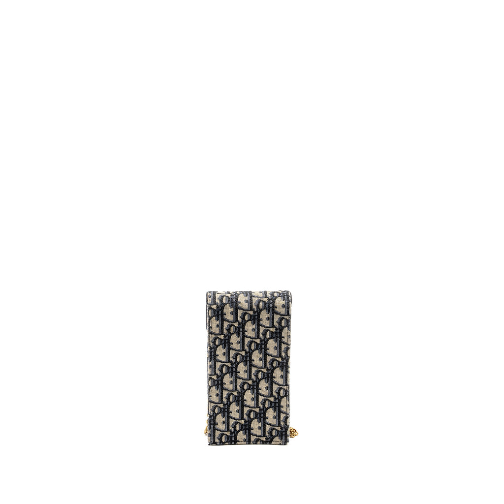 DIOR SADDLE PHONE POUCH BLUE OBLIQUE JACQUARD GHW