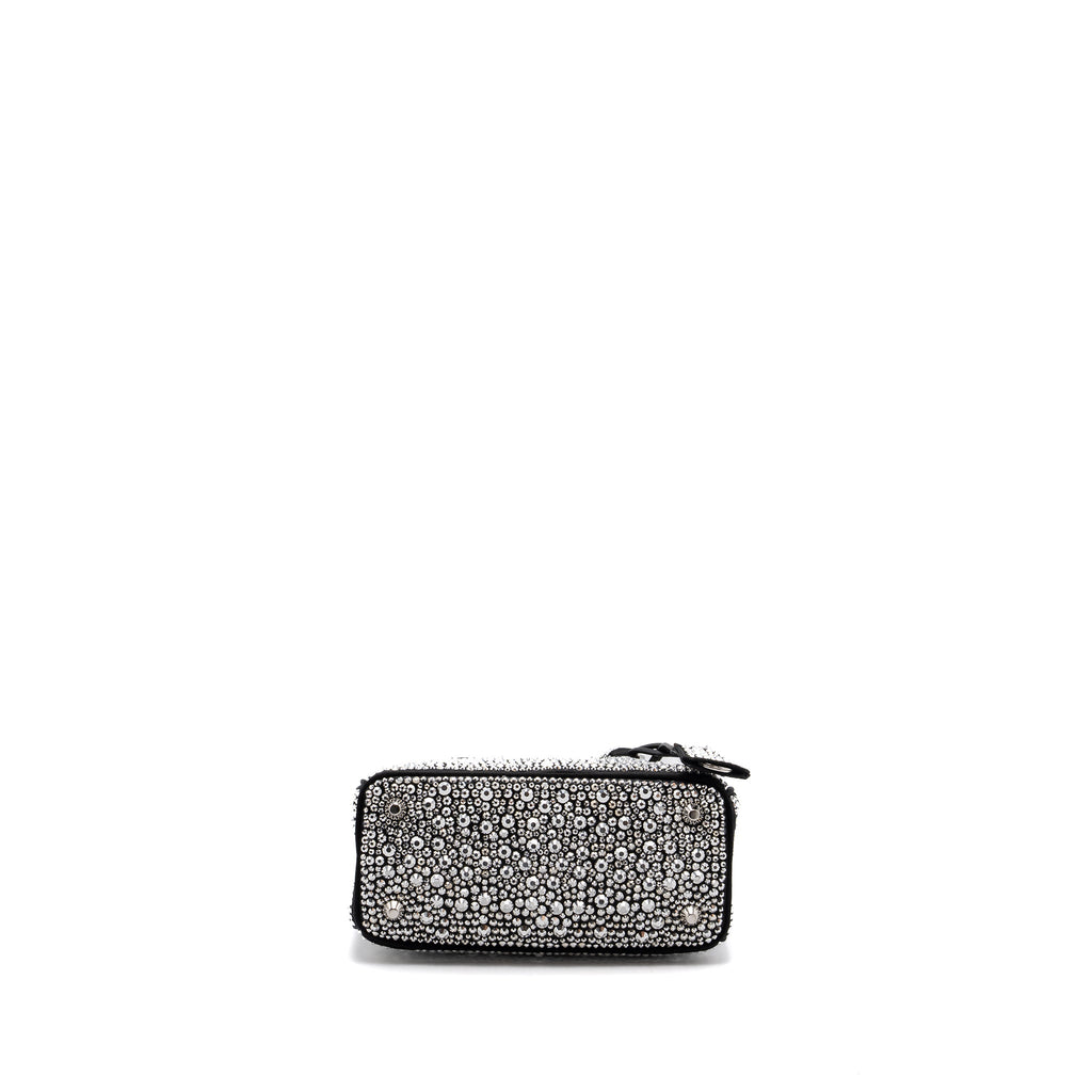 PRADA GALLERIA SATIN MINI BAG WITH CRYSTAL BLACK SHW