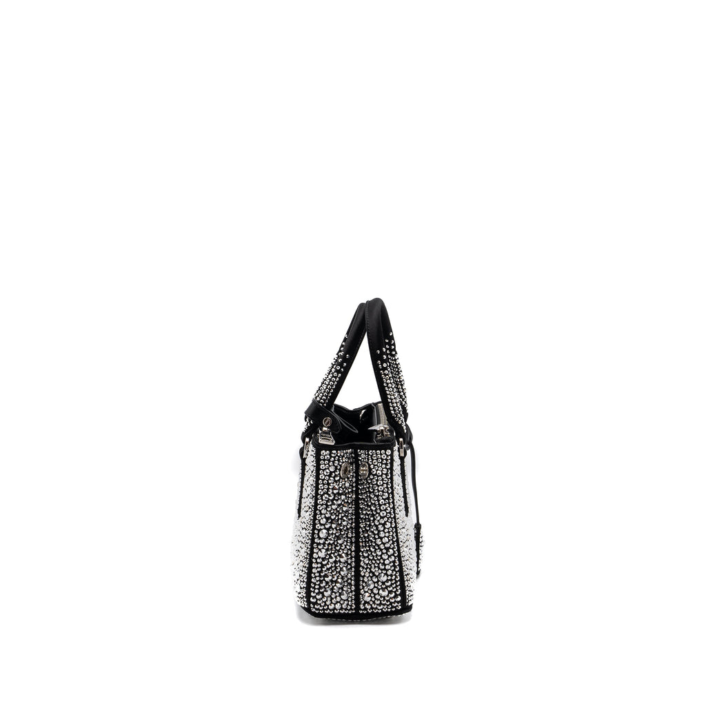 PRADA GALLERIA SATIN MINI BAG WITH CRYSTAL BLACK SHW