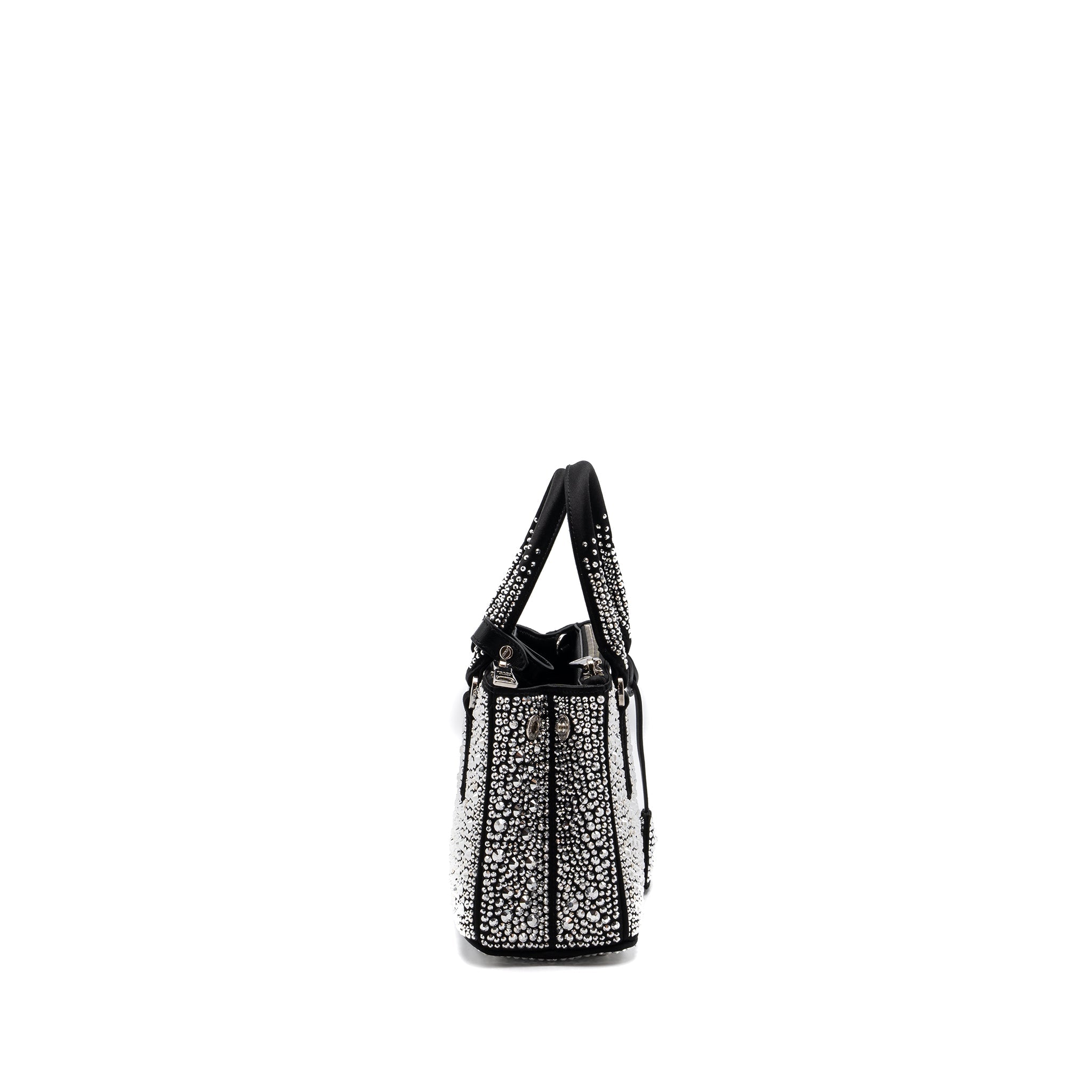 PRADA GALLERIA SATIN MINI BAG WITH CRYSTAL BLACK SHW
