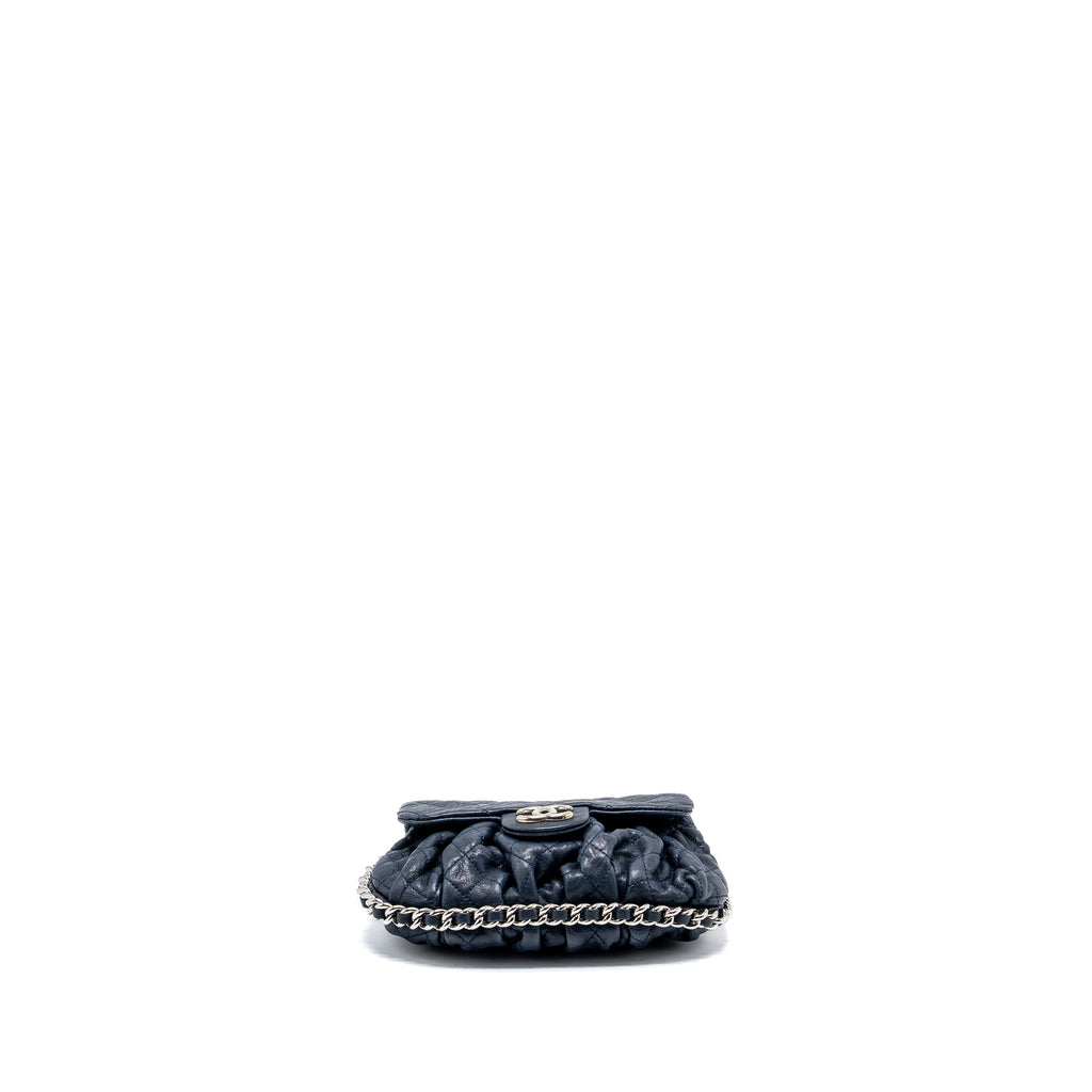 CHANEL MINI ROUND FLAP BAG WITH CHAIN AGED CALFSKIN NAVY SHW