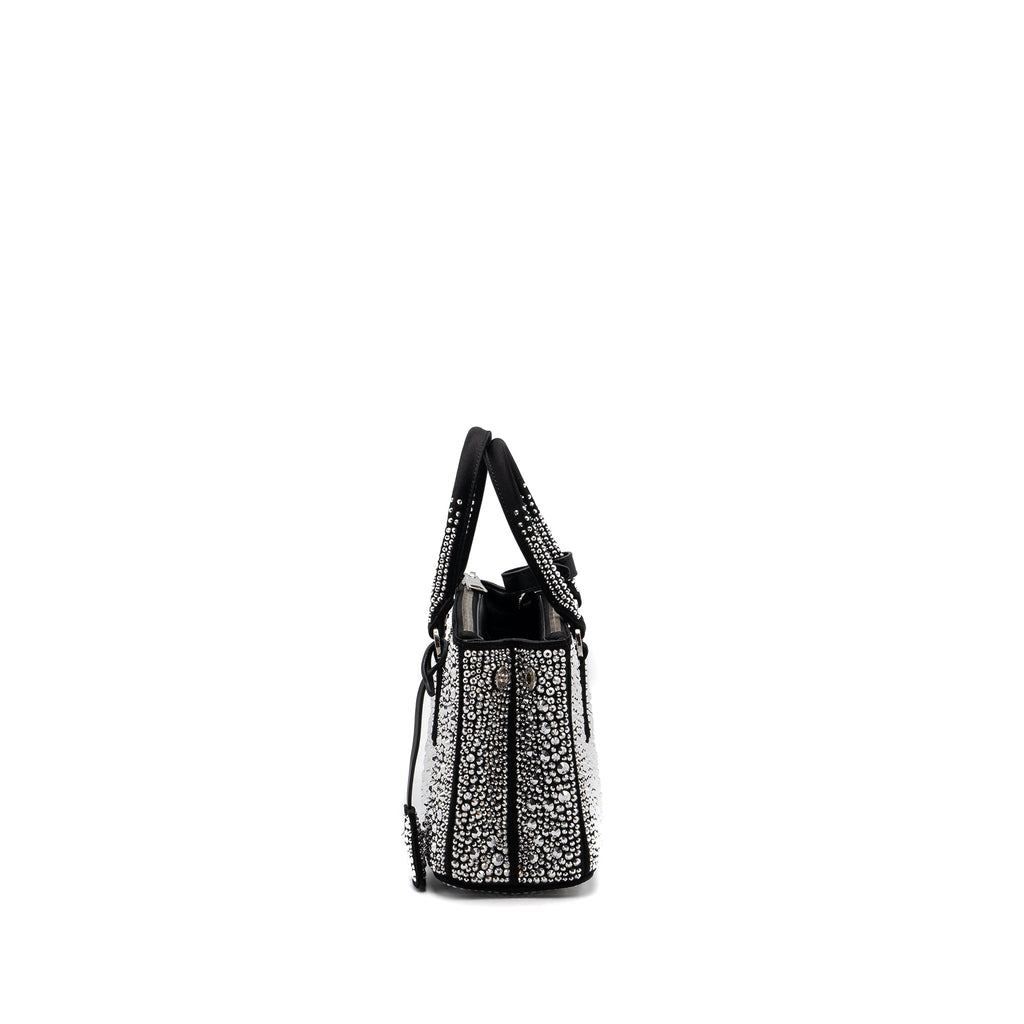 PRADA GALLERIA SATIN MINI BAG WITH CRYSTAL BLACK SHW