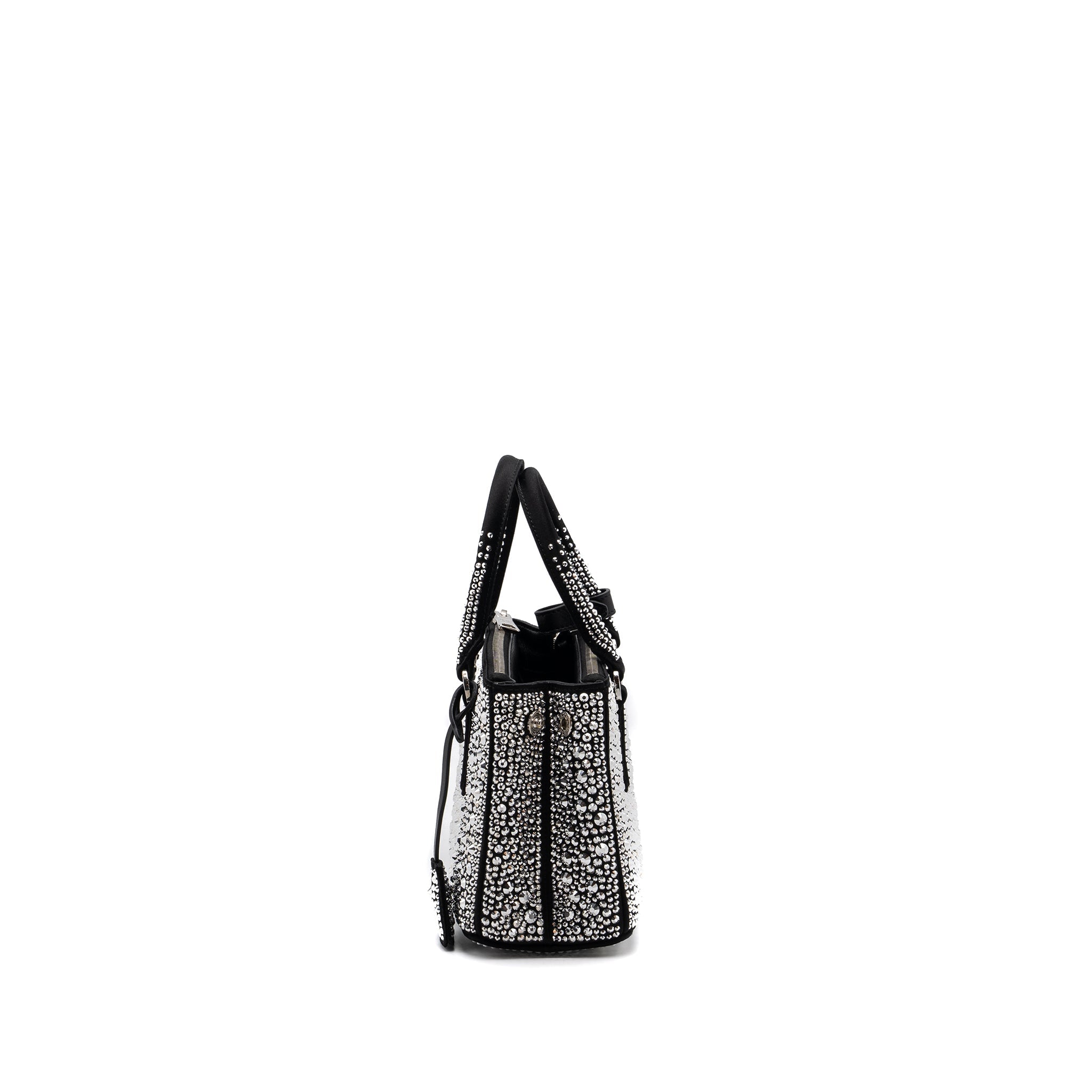 PRADA GALLERIA SATIN MINI BAG WITH CRYSTAL BLACK SHW