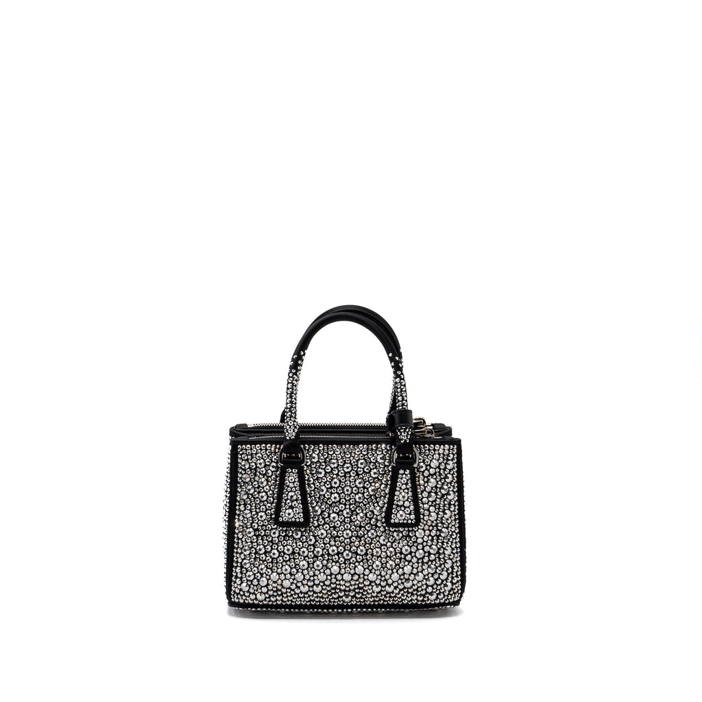 PRADA GALLERIA SATIN MINI BAG WITH CRYSTAL BLACK SHW