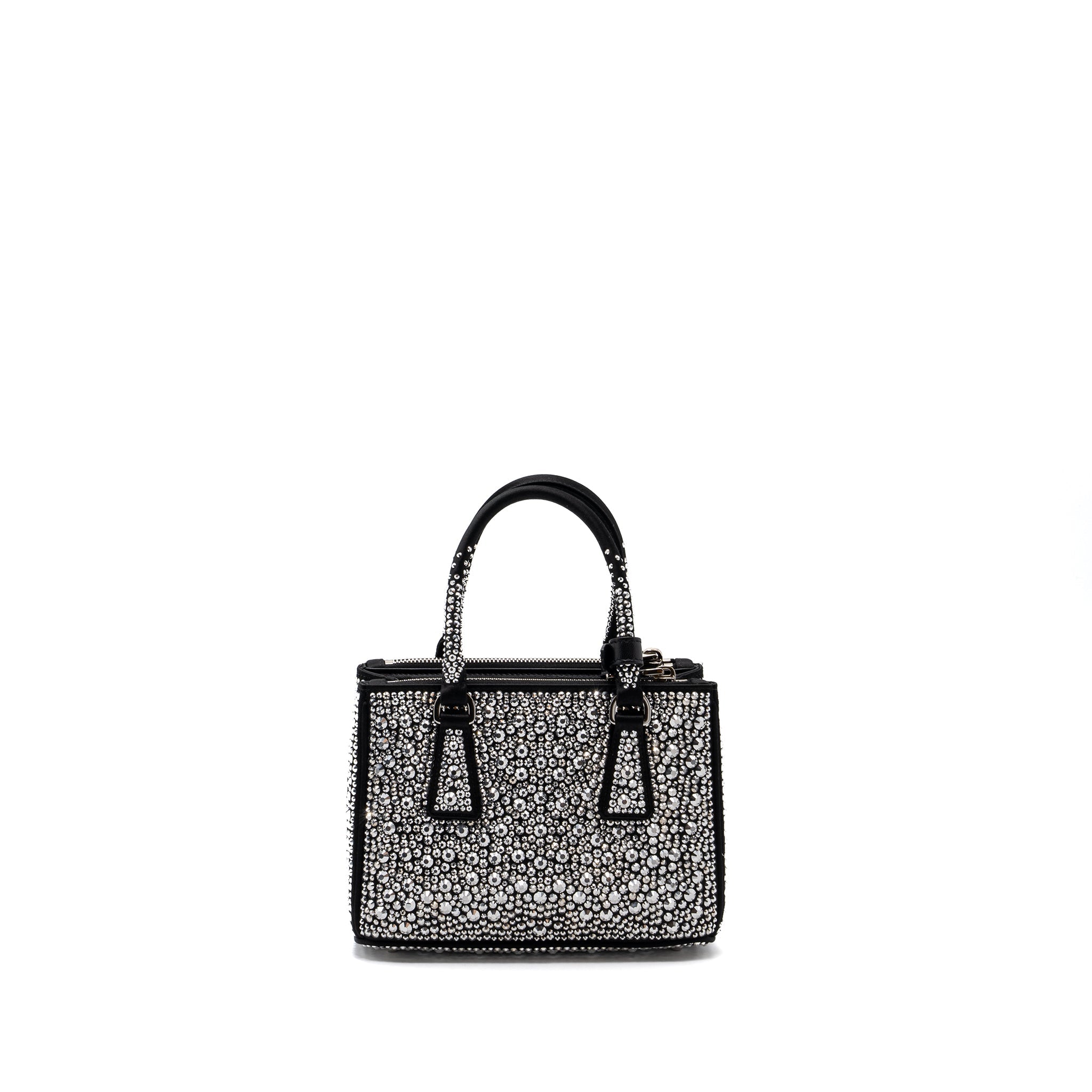 PRADA GALLERIA SATIN MINI BAG WITH CRYSTAL BLACK SHW
