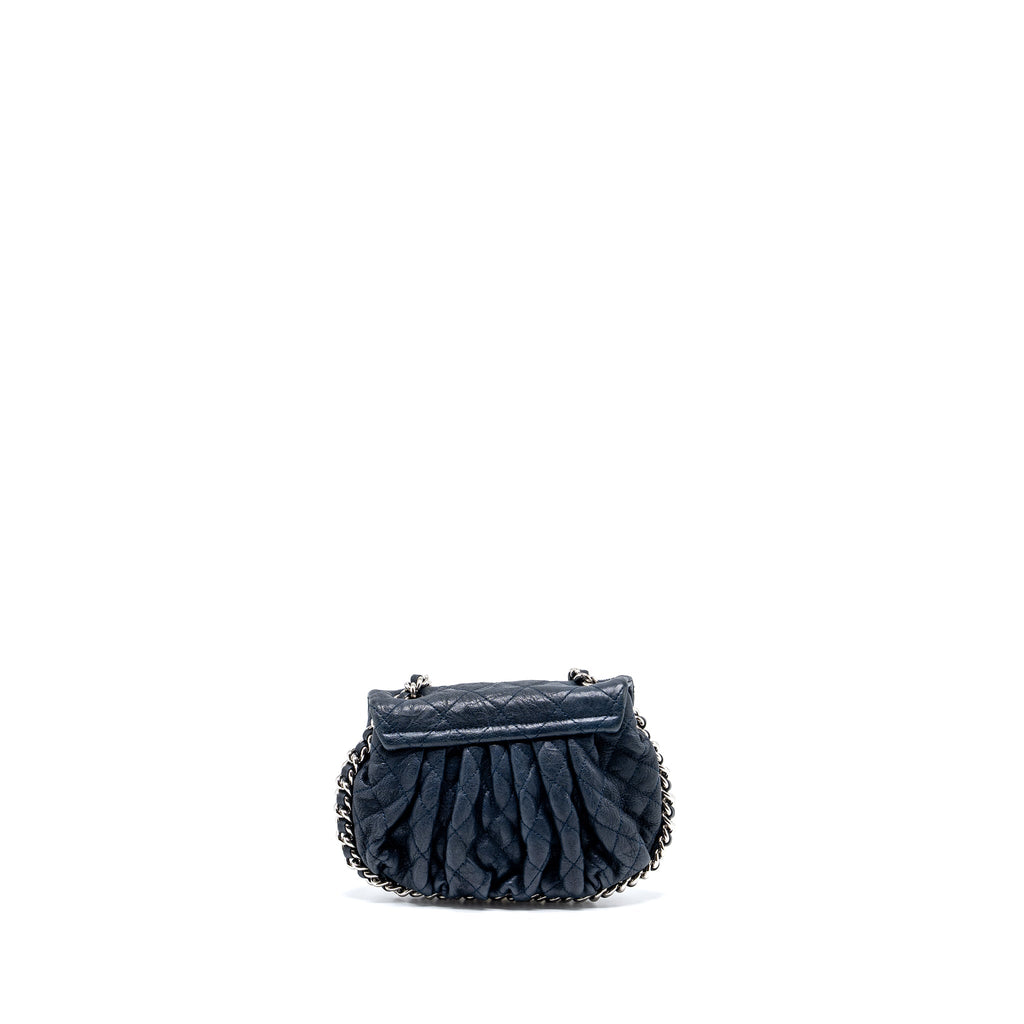 CHANEL MINI ROUND FLAP BAG WITH CHAIN AGED CALFSKIN NAVY SHW