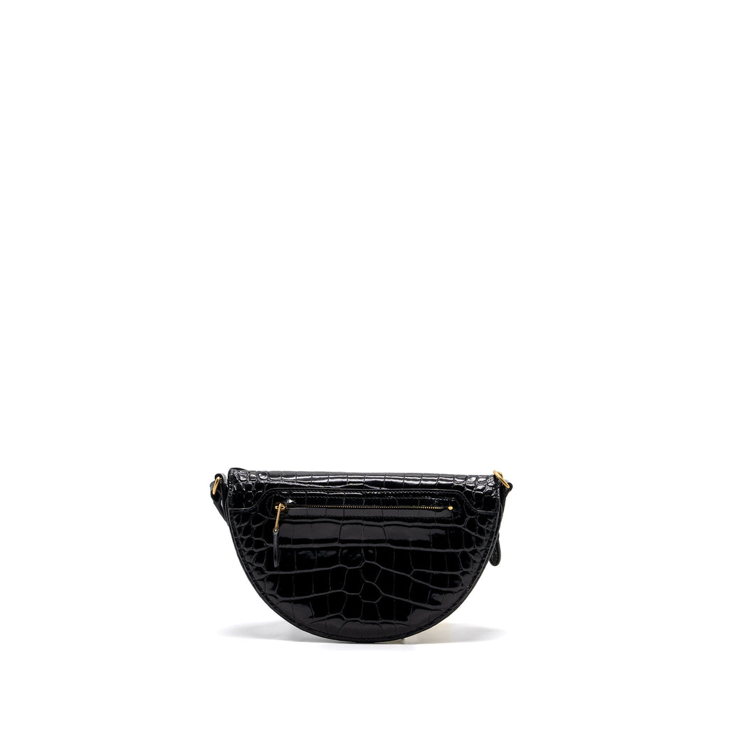 BALENCIAGA SOUVENIR BELT BAG CROC-EMBOSSED CALFSKIN BLACK GHW