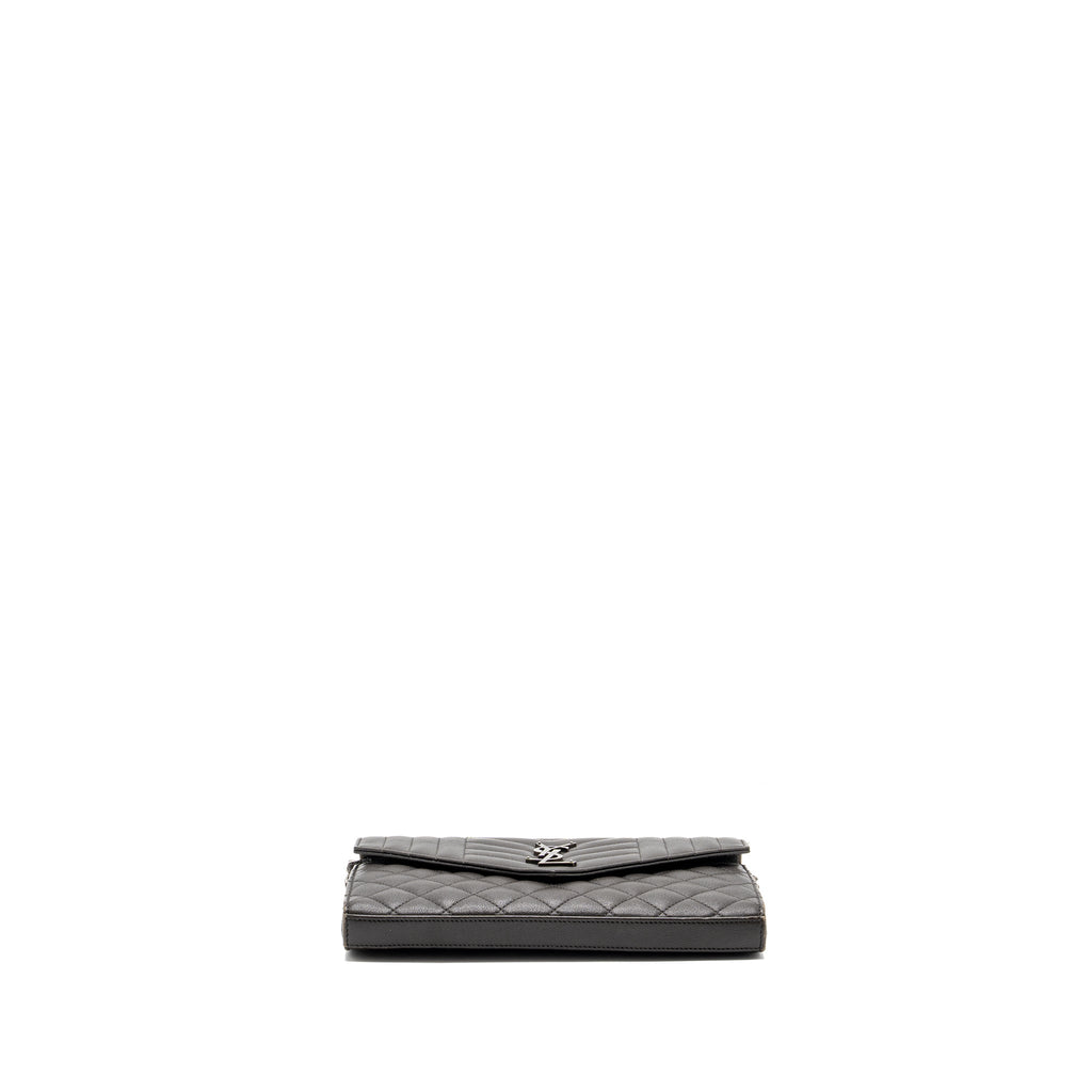 SAINT LAURENT/YSL ENVELOP CHAIN BAG CALFSKIN DARK GREY SHW