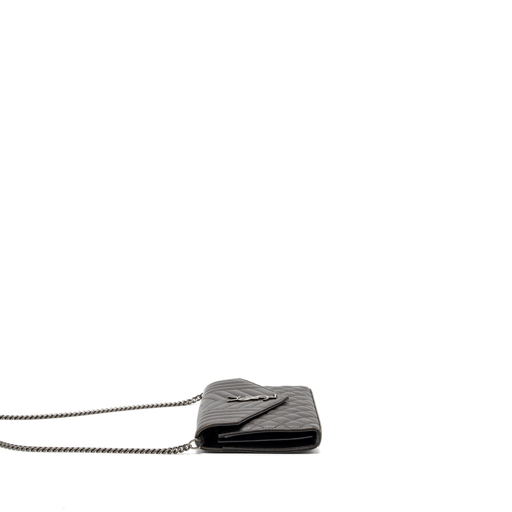 SAINT LAURENT/YSL ENVELOP CHAIN BAG CALFSKIN DARK GREY SHW