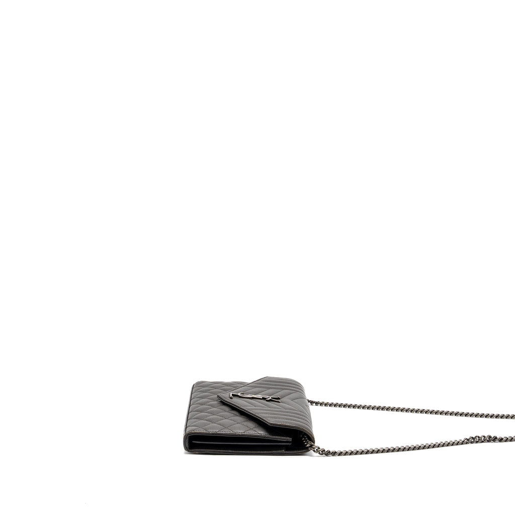 SAINT LAURENT/YSL ENVELOP CHAIN BAG CALFSKIN DARK GREY SHW