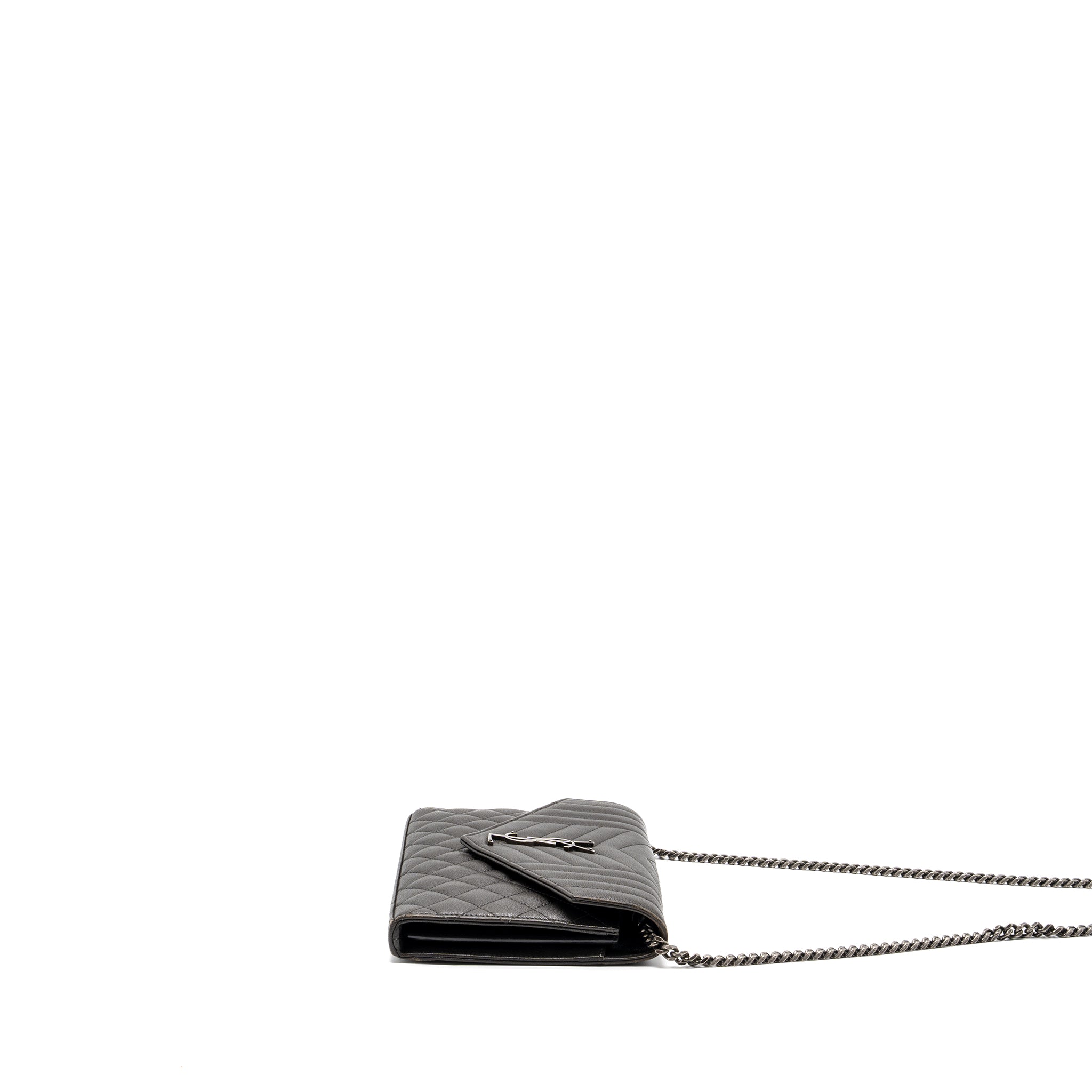 SAINT LAURENT/YSL ENVELOP CHAIN BAG CALFSKIN DARK GREY SHW