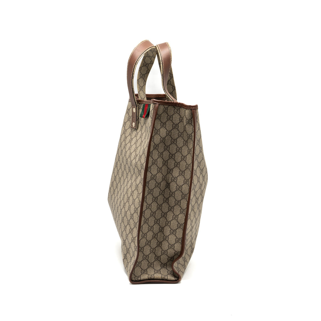 GUCCI LARGE SHOPPING TOTE BAG GG SUPREME CANVAS / BROWN GHW