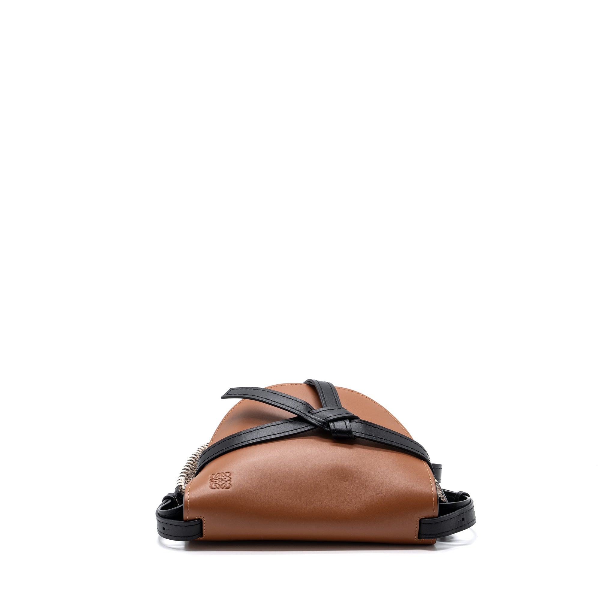 LOEWE SMALL GATE BAG CALFSKIN/TWEED TAN GHW