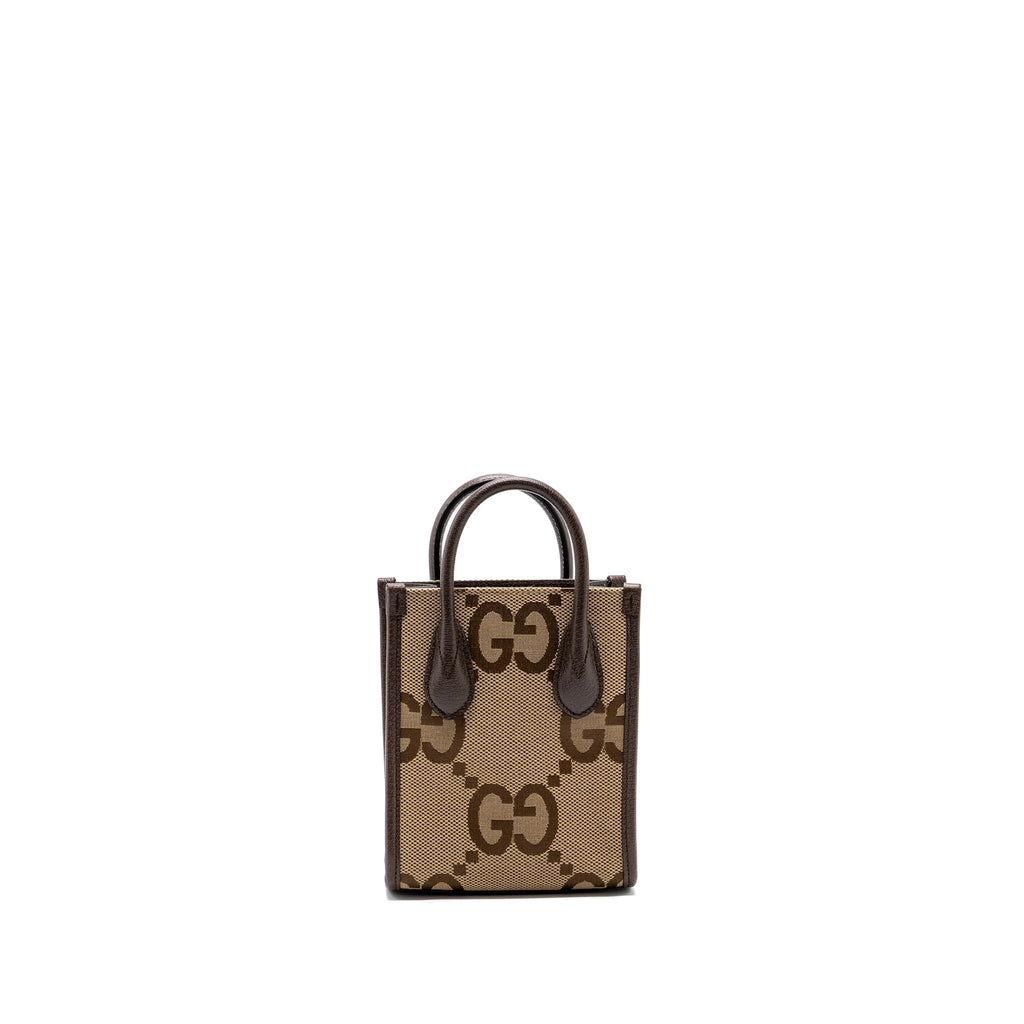 GUCCI MINI JUMBO GG TOTE BAG CANVAS / LEATHER CAMEL / EBONY GHW