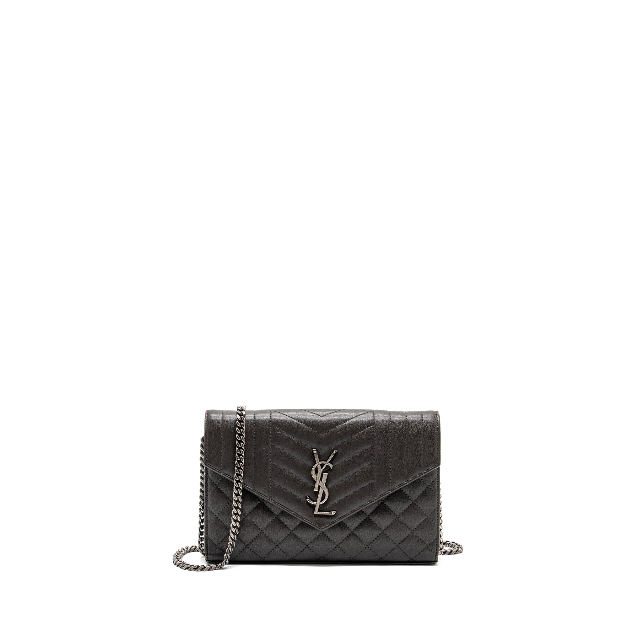 SAINT LAURENT/YSL ENVELOP CHAIN BAG CALFSKIN DARK GREY SHW