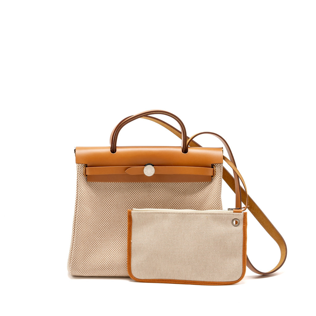 HERMES HERBAG 31 ZIP BAG TOILE CRISS VIKING/VACHE HUNTER LEATHER ECRU-BEIGE-NATURE/NATURE SHW
