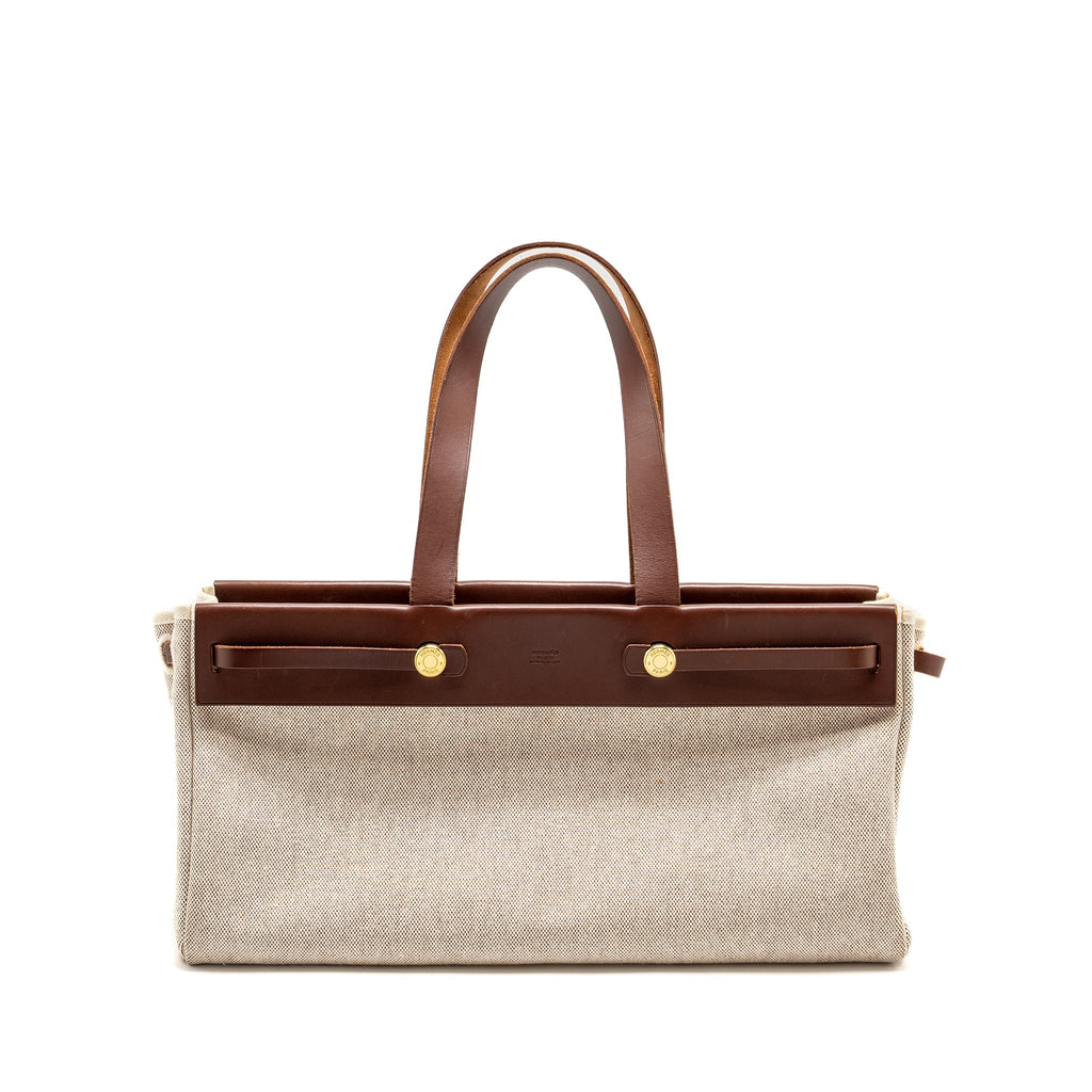 HERMES HERBAG CABAS TOTE BAG TOILE CANVAS/LEATHER GHW
