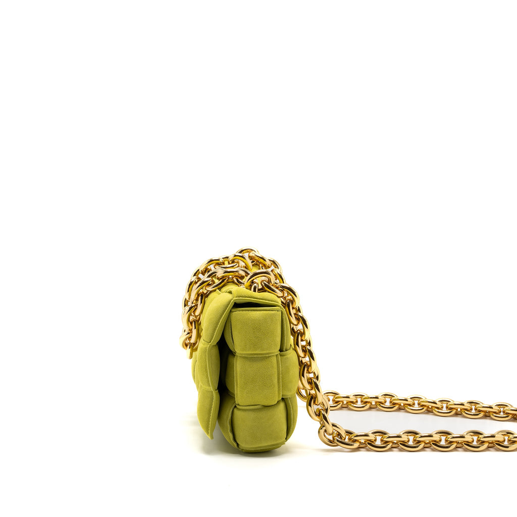 BOTTEGA VENETA CHAIN CASSETTE SUEDE LIGHT GREEN GHW