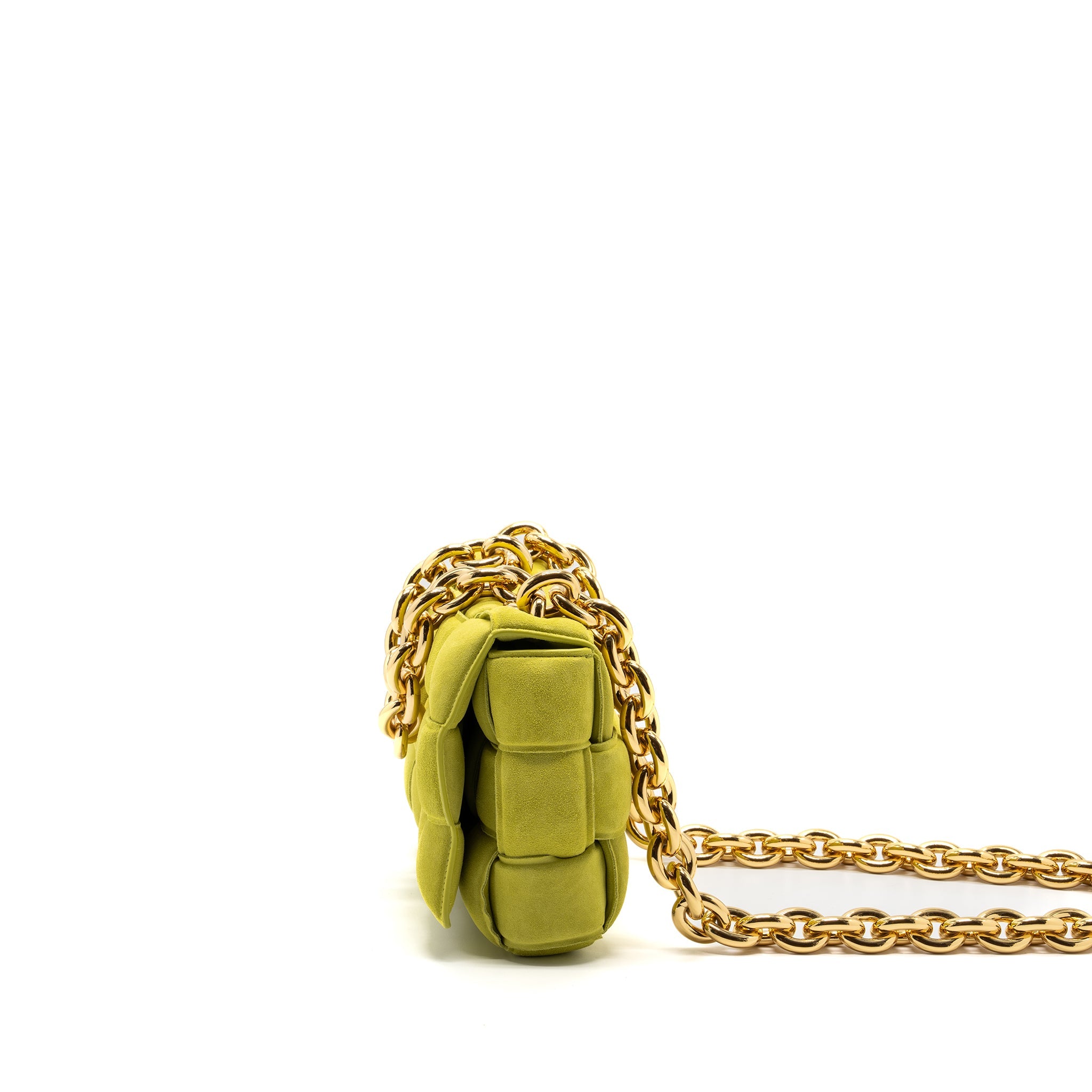 BOTTEGA VENETA CHAIN CASSETTE SUEDE LIGHT GREEN GHW