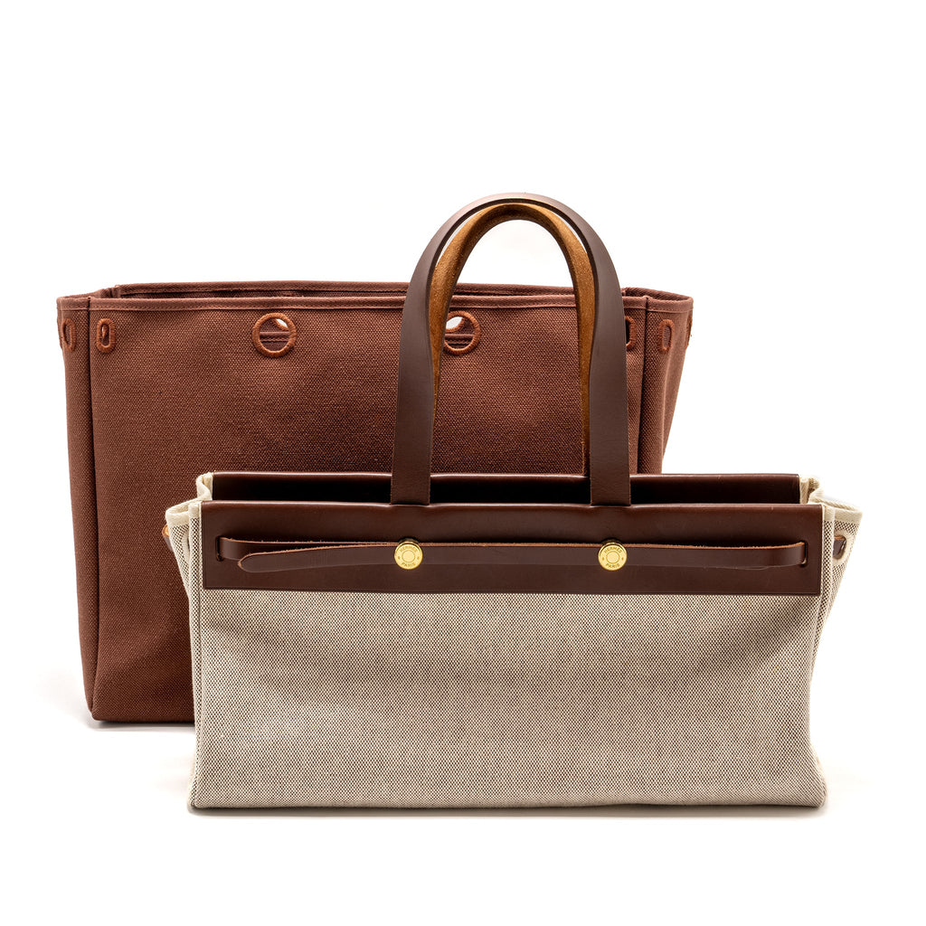 HERMES HERBAG CABAS TOTE BAG TOILE CANVAS/LEATHER GHW