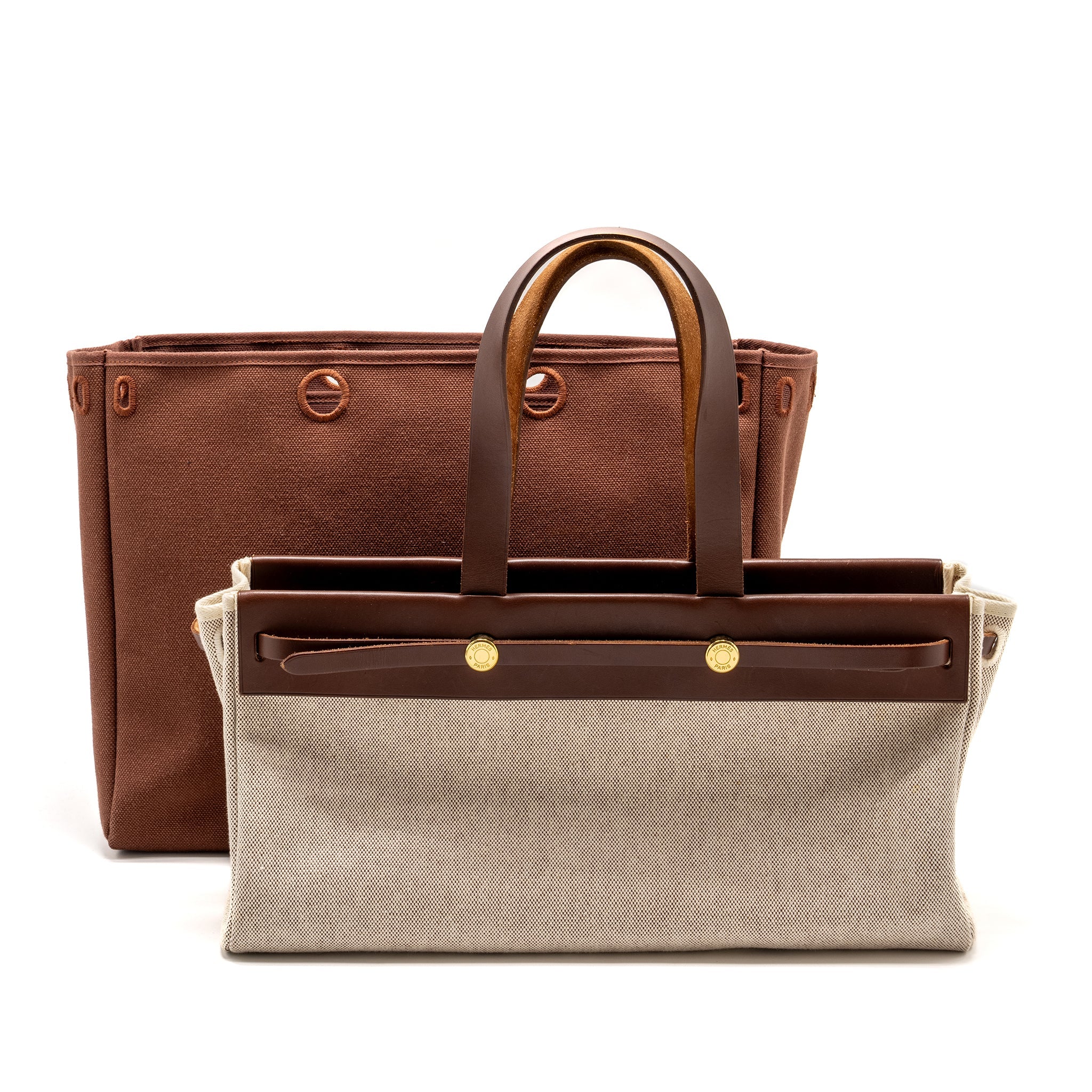 HERMES HERBAG CABAS TOTE BAG TOILE CANVAS/LEATHER GHW